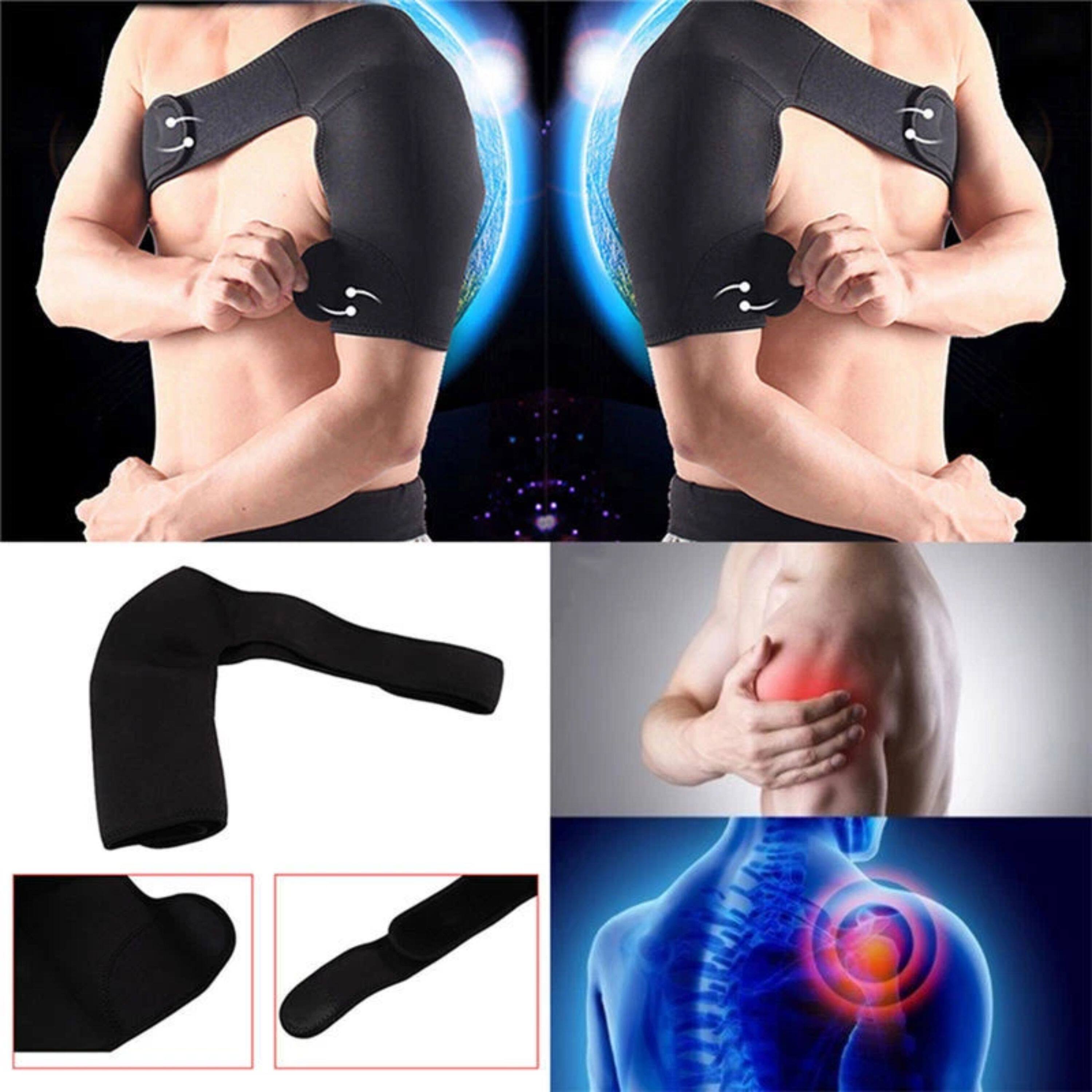 Back. Kitcheniva - Adjustable Right Shoulder Brace Support Compression Sleeve Relief Joint - Black.