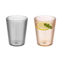 Unique Bargains - 2pcs Clear Acrylic Drinking Glasses, 5.4oz Stripe Texture Unbreakable Stackable for Water Juice Beer - Brown/Gray