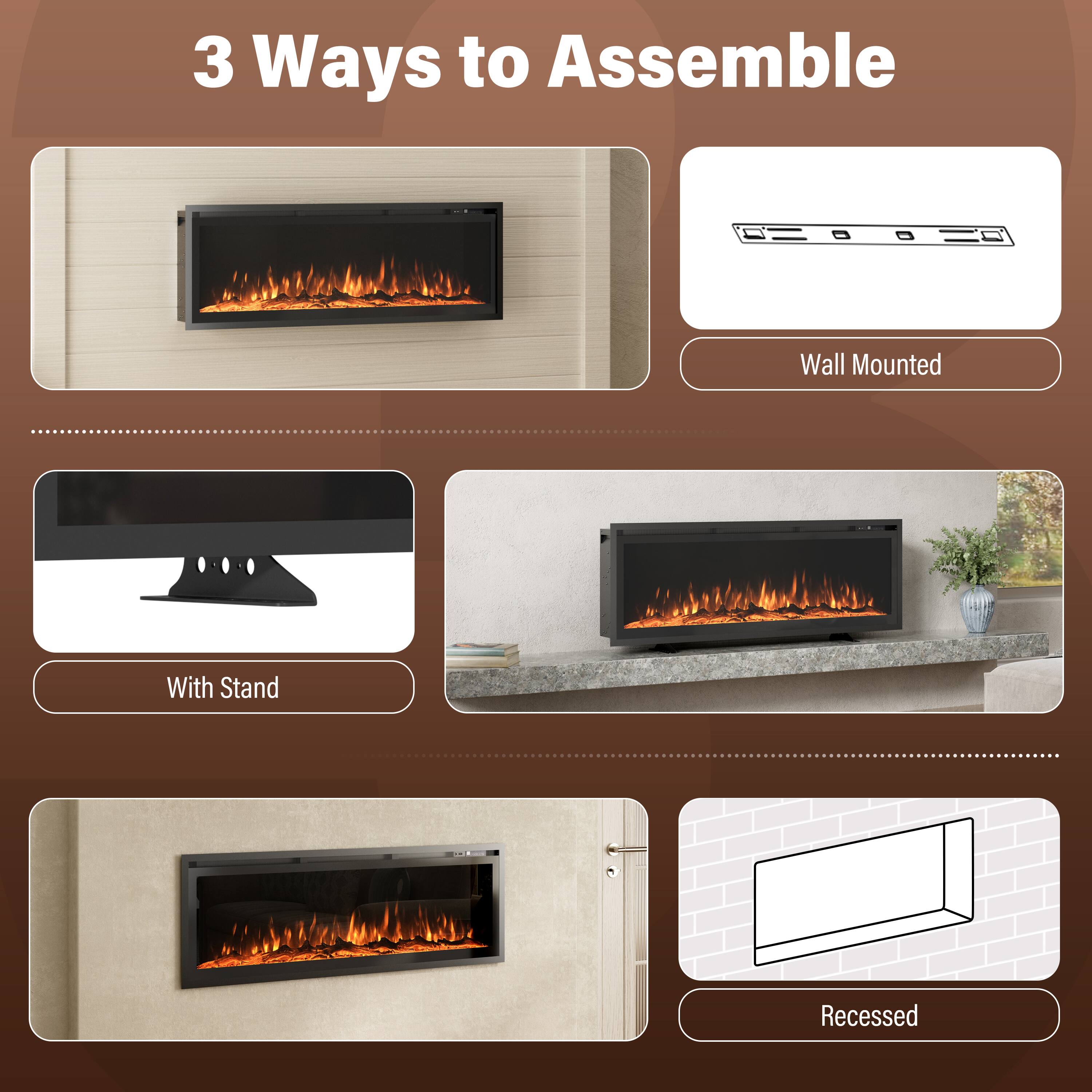 3 Ways to Assemble

- Wall Mounted
- With Stand
- Recessed