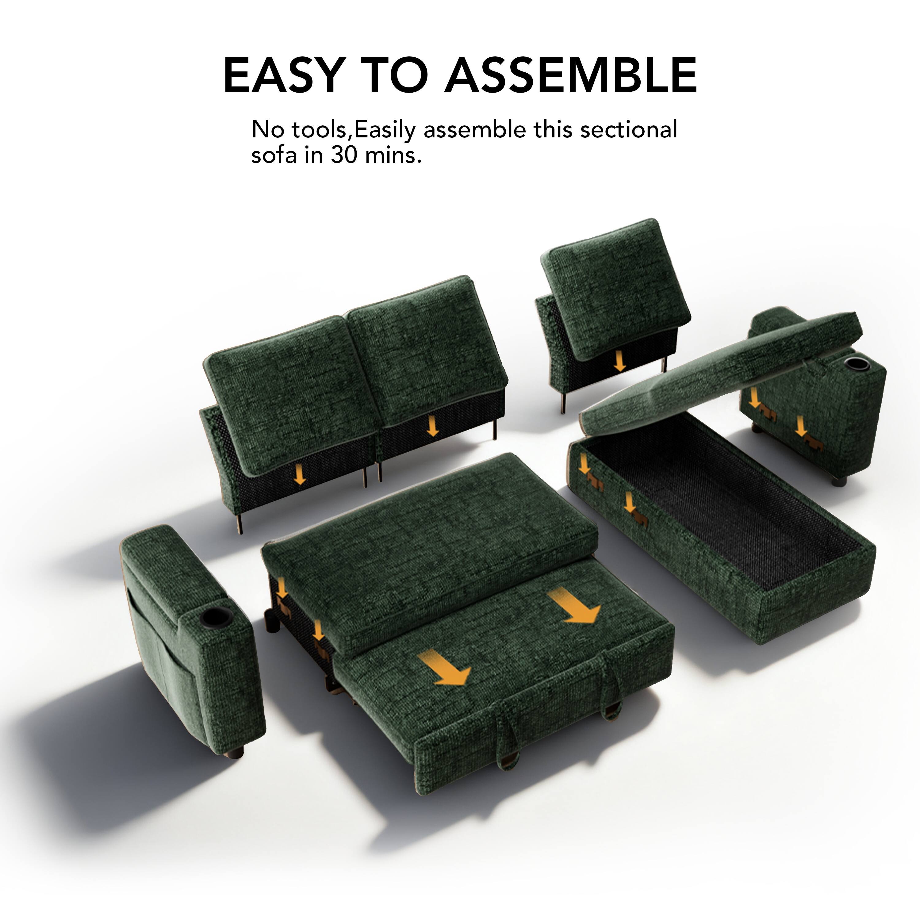 EASY TO ASSEMBLE

No tools, Easily assemble this sectional sofa in 30 mins.
