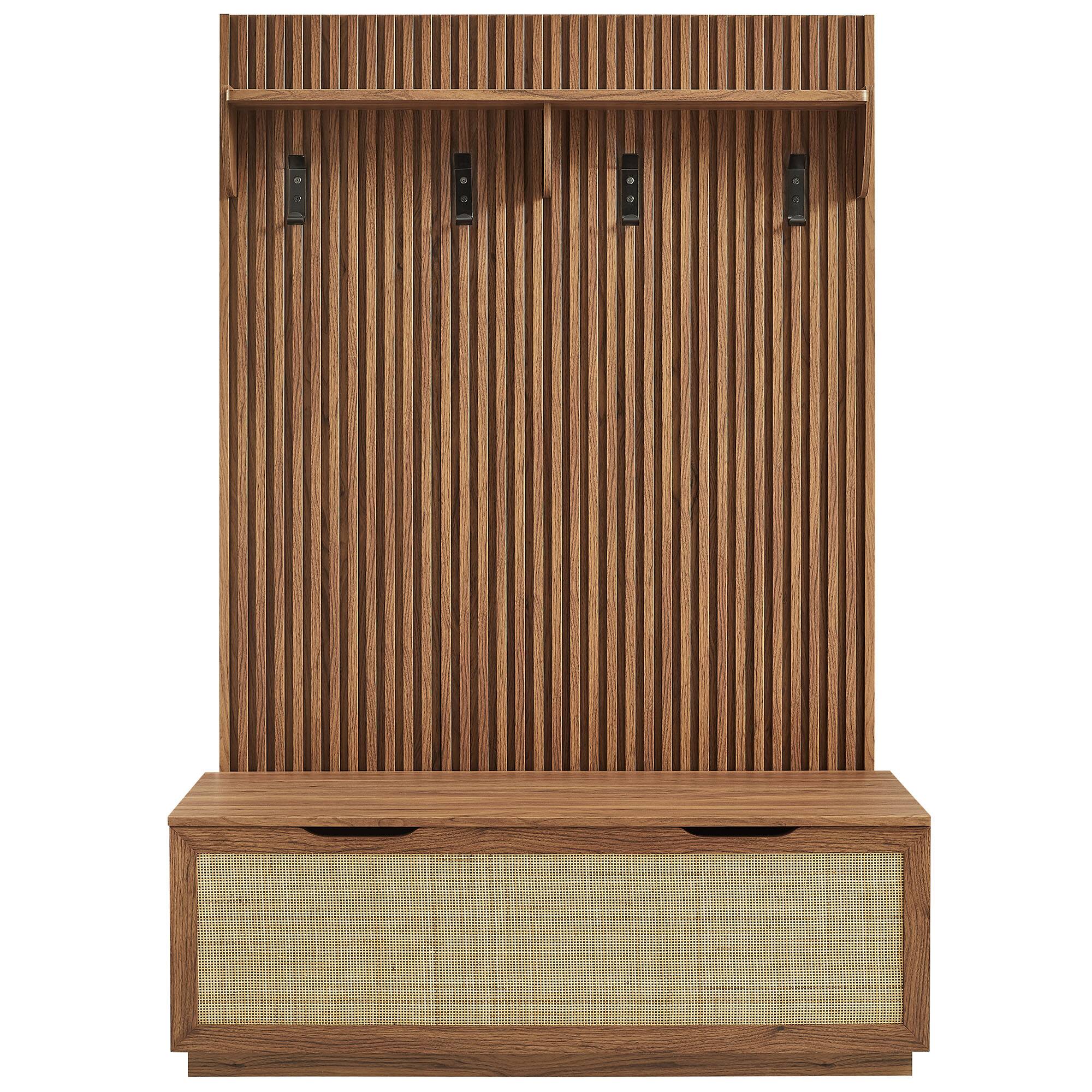 Alt View 5. Modway - Soma Fluted 3-in-1 Hall Tree With Storage Bench and Coat Rack by Modway - Walnut.
