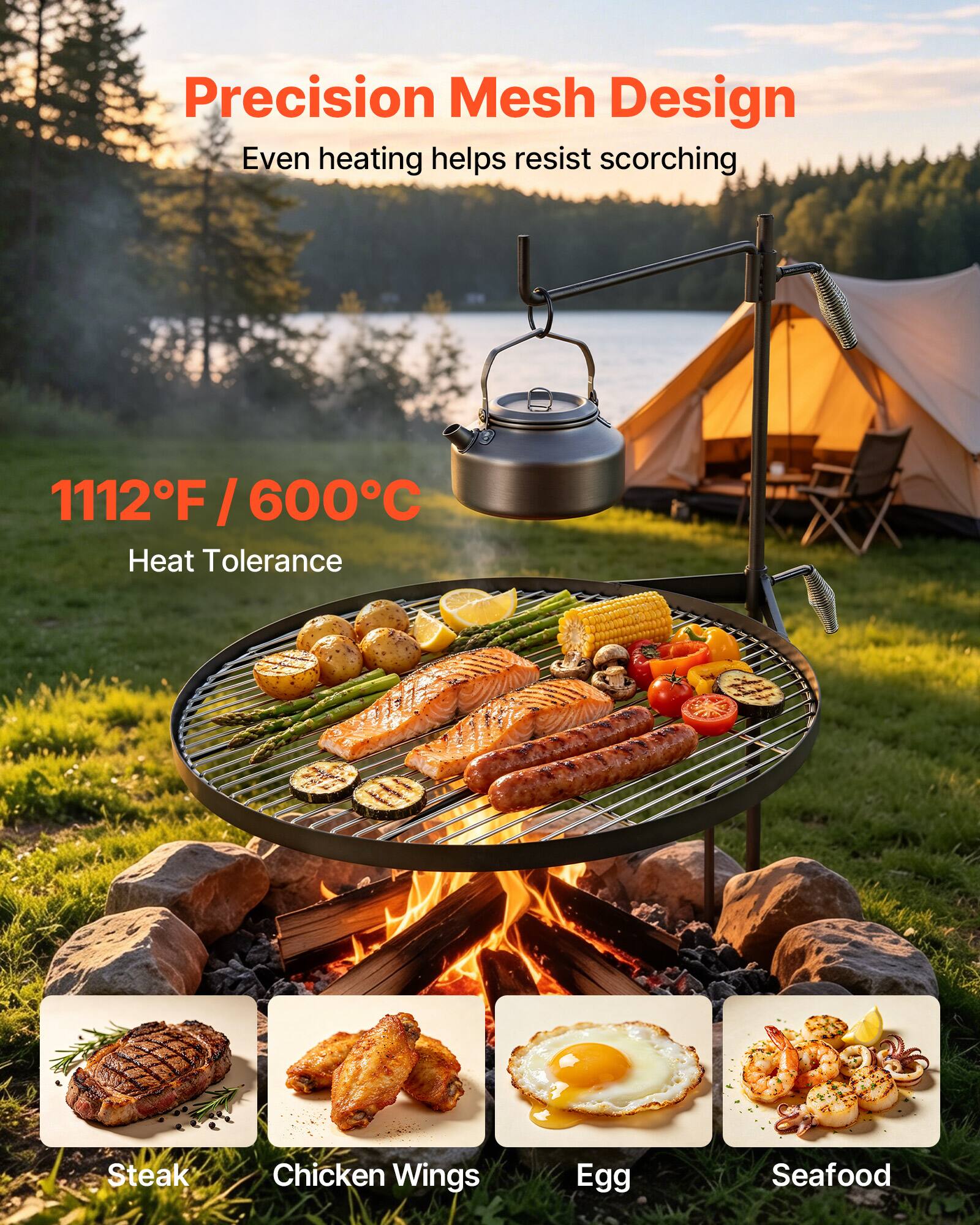 Precision Mesh Design  
Even heating helps resist scorching  

1112°F / 600°C  
Heat Tolerance  

Steak  
Chicken Wings  
Egg  
Seafood