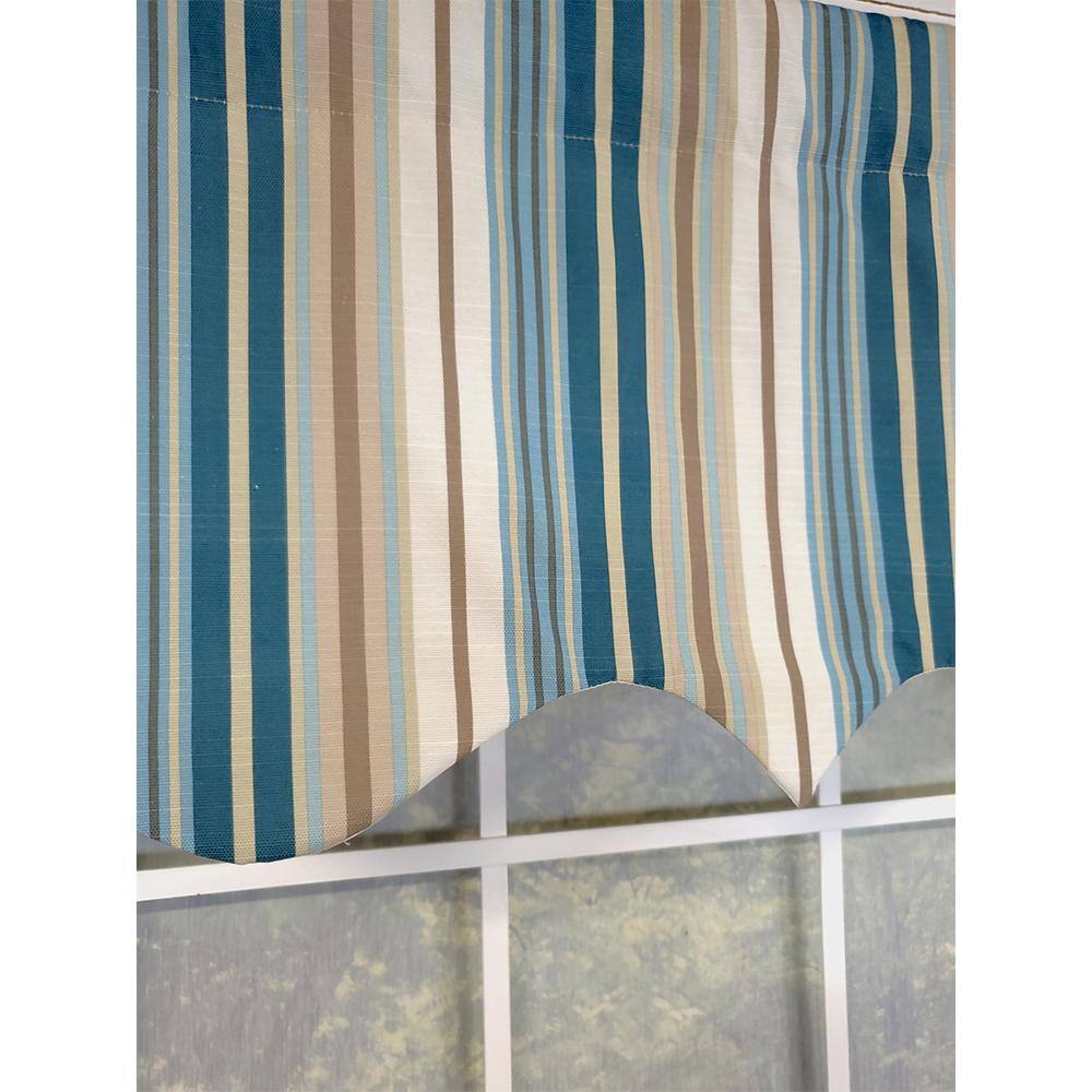 Left. RLF Home - RLF Home Elisa Stripe Regal 100% Cotton with Fully Lined 3" Rod Pocket High Quality Spot Clean Valance 50" x 17" Blue - Blue.