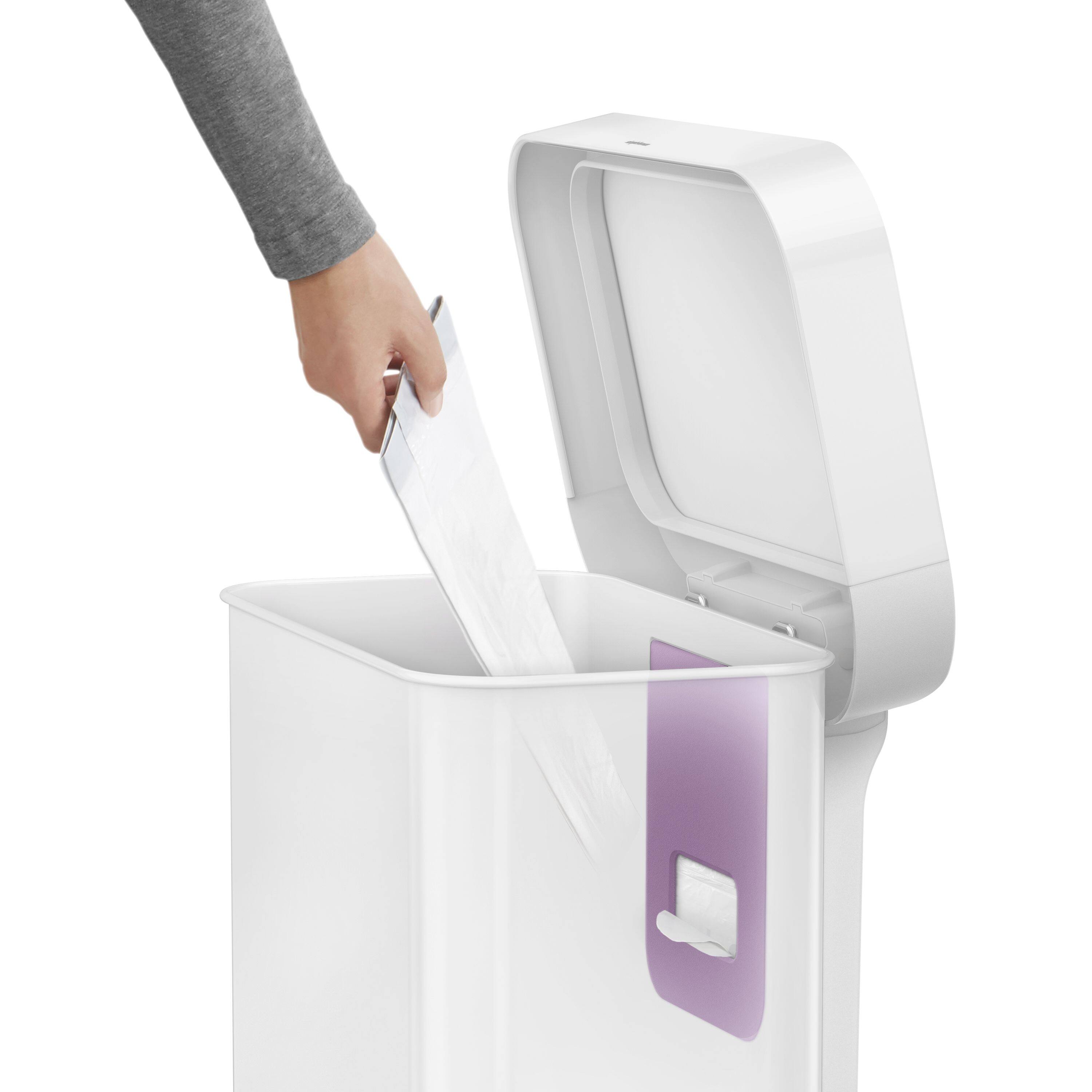 Alt View 3. simplehuman - 45L rectangular step can with liner pocket, white steel - White.