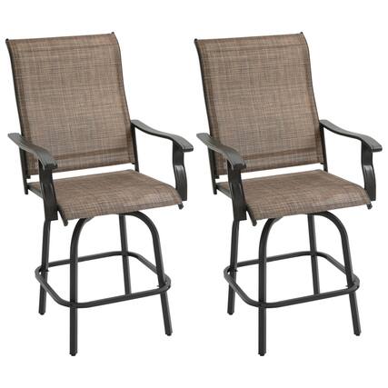 Front. SlickBlue - Set of 2 Height Bar Stools with Padded Seats, Metal Frame, and Swivel for Home or Restaurant - Brown.