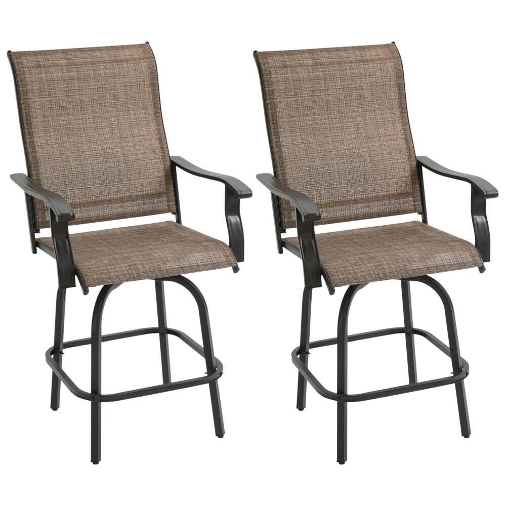 Front. SlickBlue - Set of 2 Height Bar Stools with Padded Seats, Metal Frame, and Swivel for Home or Restaurant - Brown.