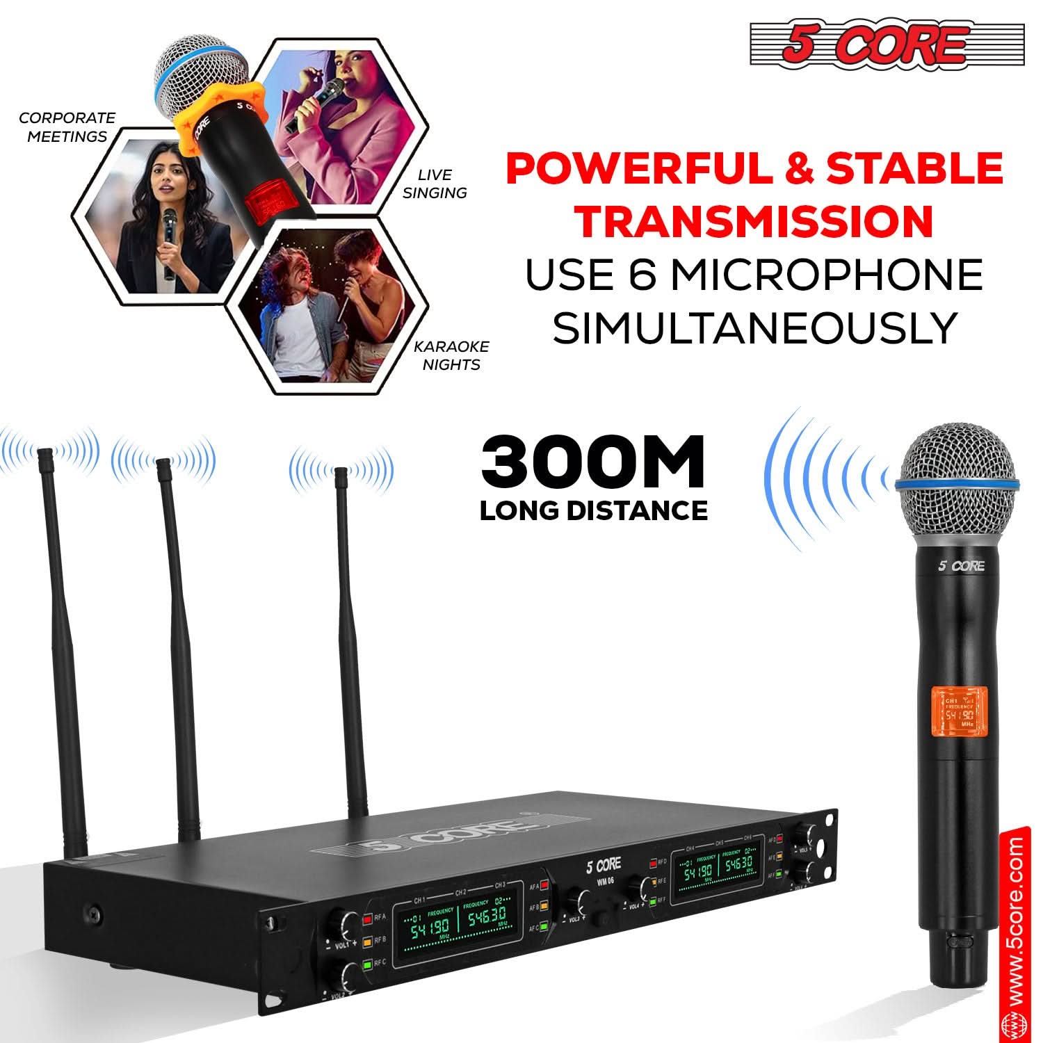 5 CORE, CORPORATE MEETINGS, LIVE SINGING, POWERFUL & STABLE TRANSMISSION, USE 6 MICROPHONE SIMULTANEOUSLY, KARAOKE NIGHTS, 300M LONG DISTANCE, 5 CORE, CH:R I  CO S CORE HE a a dan nT  a ana - 546 4630 ! S4 190 an 150 5%630  - SY, www.5core.com