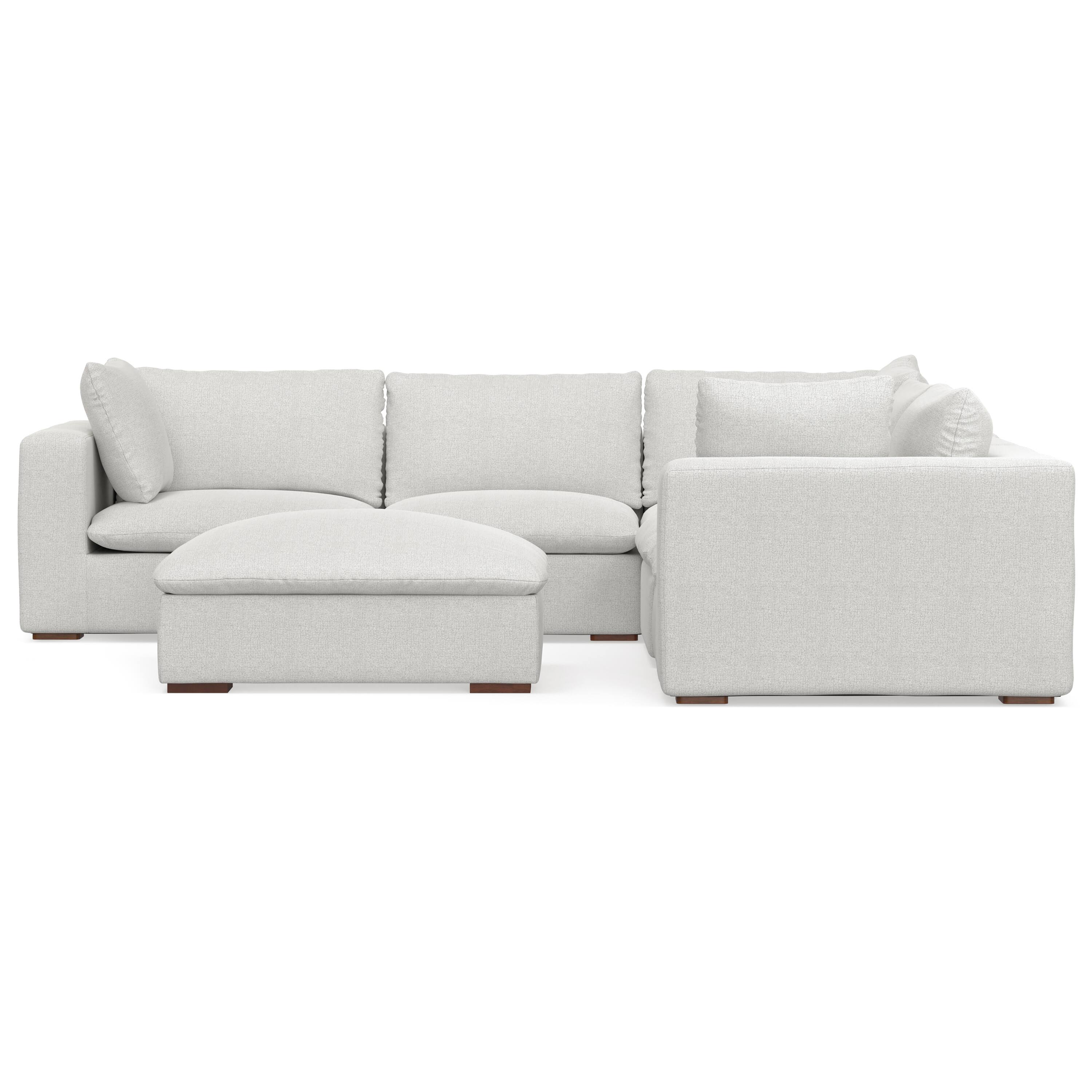 Left. Simpli Home - Jasmine Corner Sectional Modular Sofa and Ottoman Set in Performance Fabric - Cloud Grey.