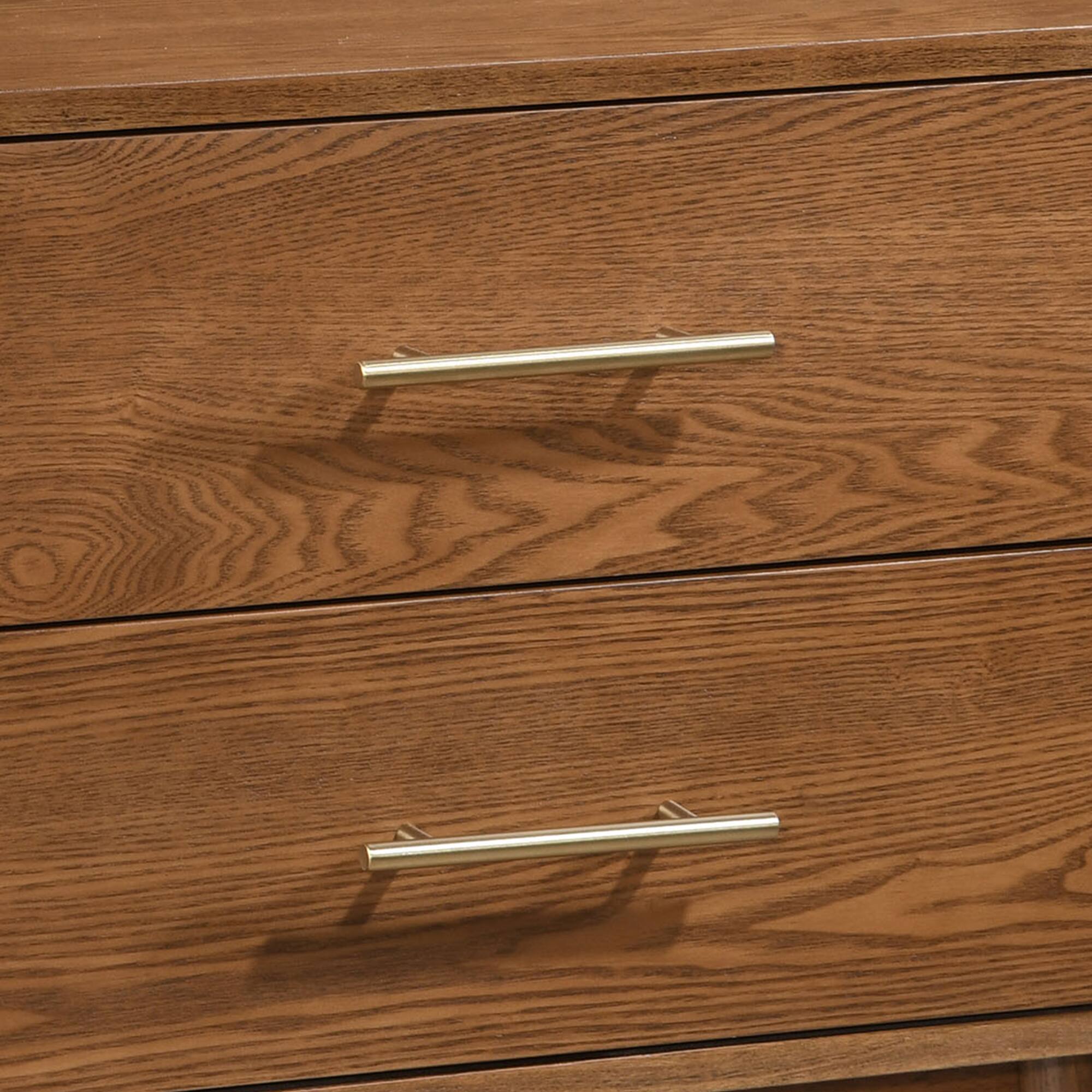 Back. Vaczon - Modern Walnut Nightstand with Solid Wood Sleek Nickel Handles and Tip-Resistant Design - Walnut.