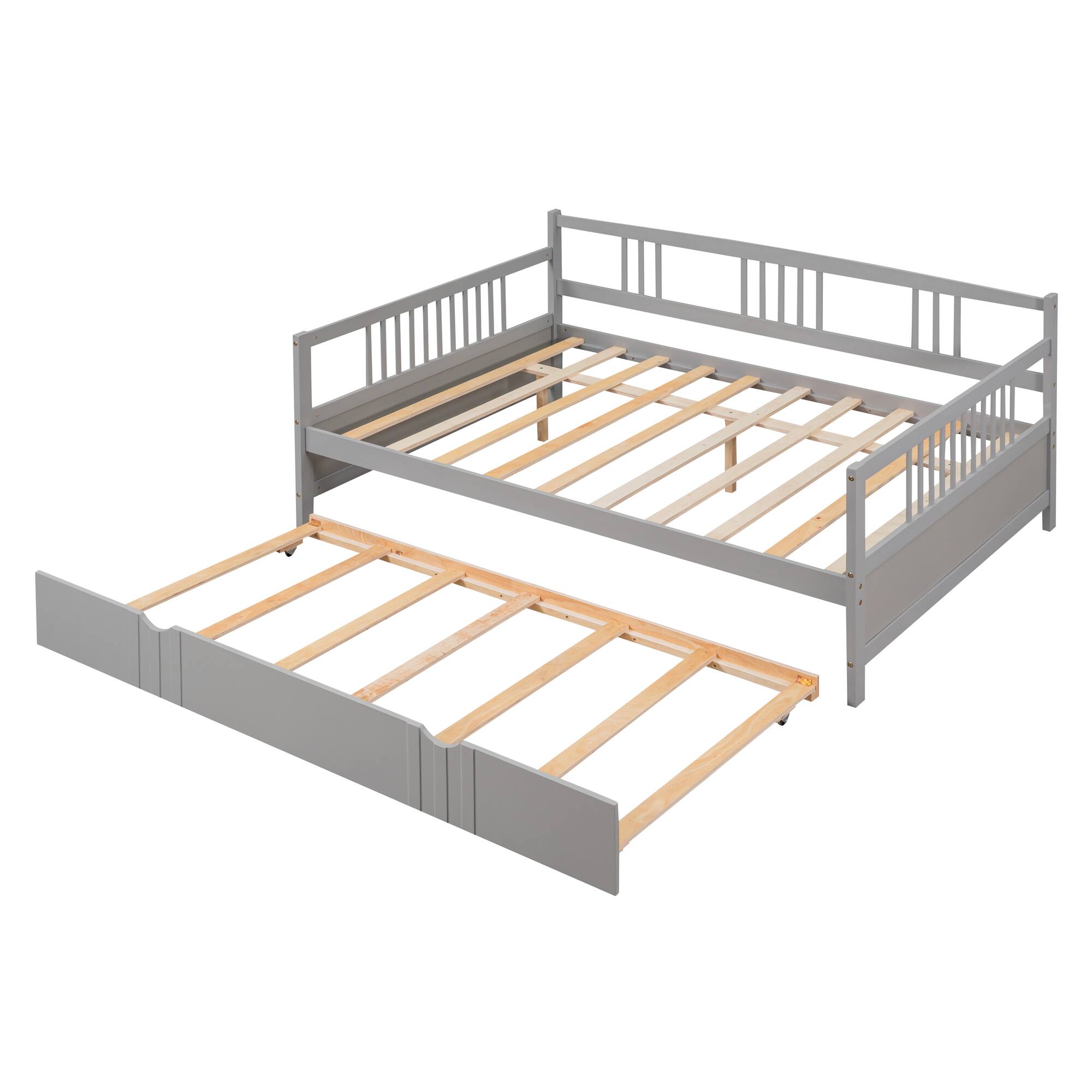 Alt View 2. Tiramisubest - Full Size Daybed Wood Bed with Twin Size Trundle,Gray - Gray.