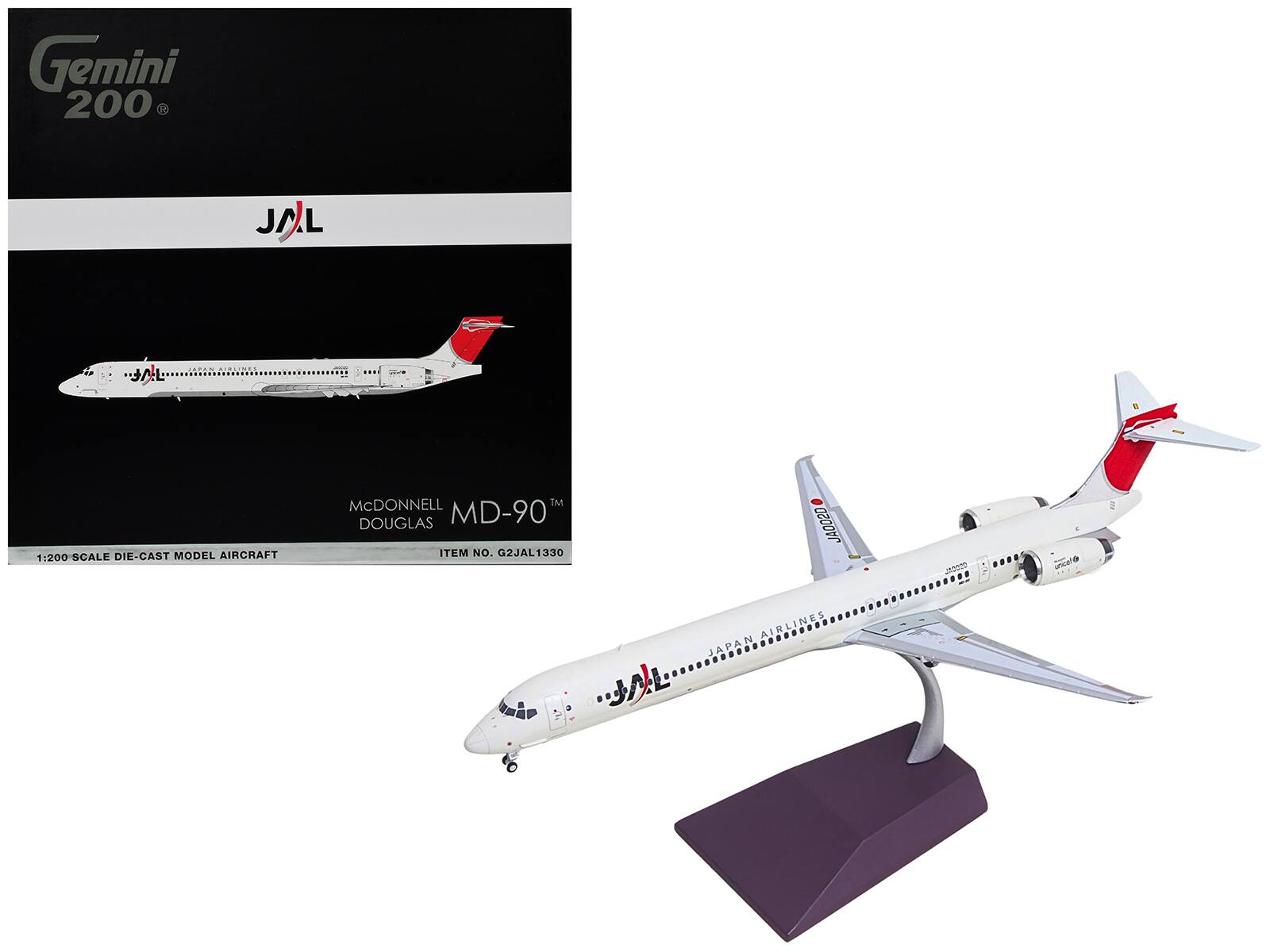 McDonnell Douglas MD-90 Commercial Aircraft "Japan Airlines" (JA002D) White with Red Tail 1/200 Model by GeminiJets