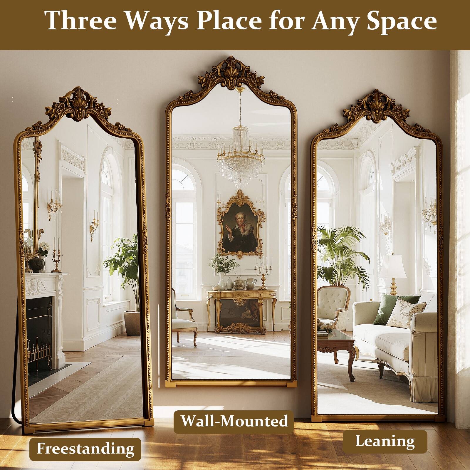 Three Ways to Place for Any Space

- Freestanding
- Wall-Mounted
- Leaning