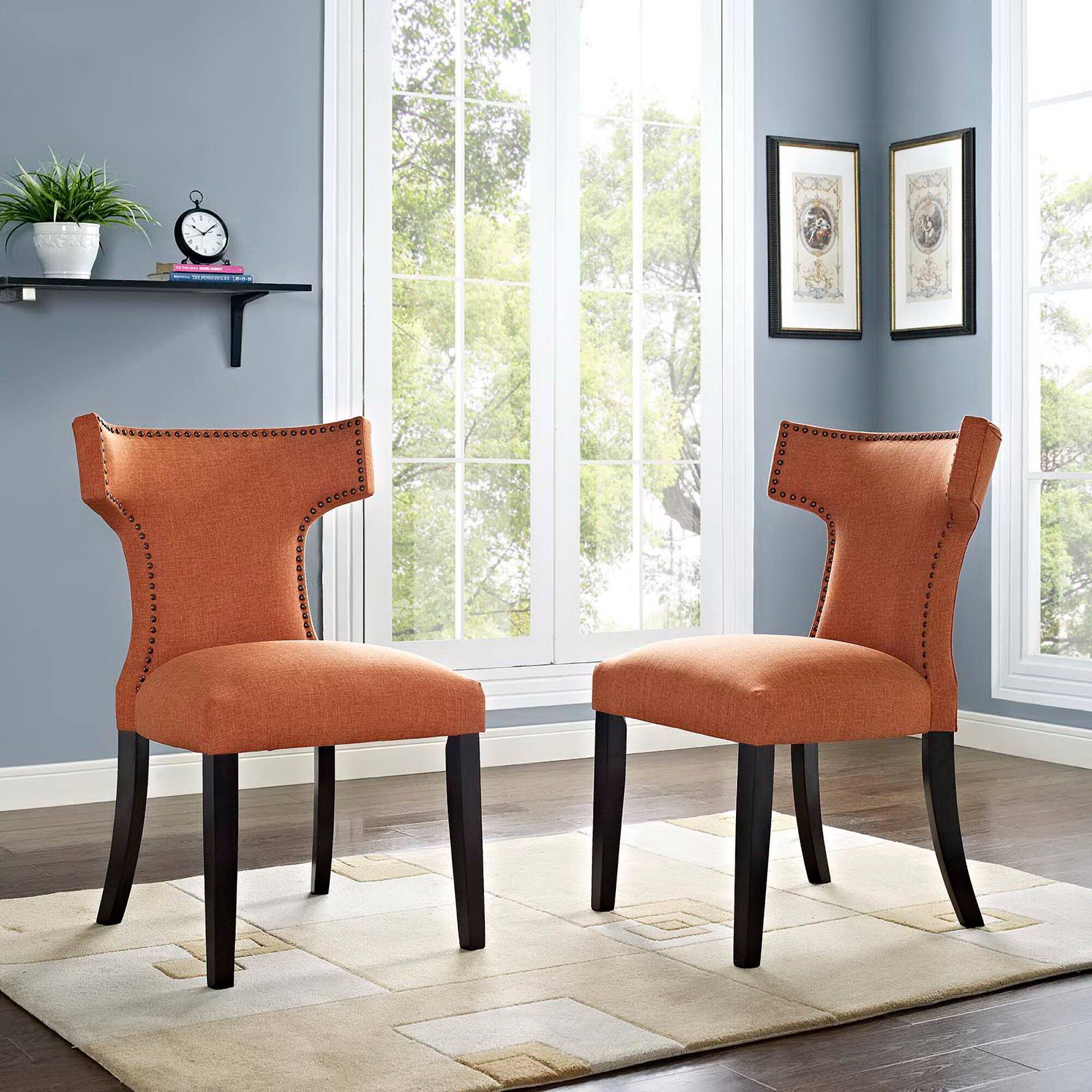 Alt View 1. Modway - Curve Fabric Dining Side Chair Set of 2 by Modway - Orange.