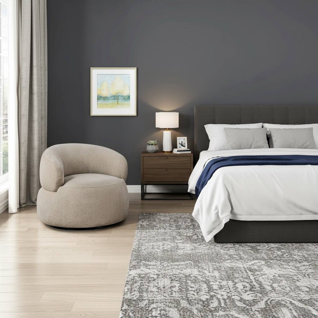 Left. Forest'nSky - Light Brown Modern Swivel Accent Chair, Round  Upholstered Barrel Chair with Plush Foam Cushion, Solid Wood Base - Light Brown.