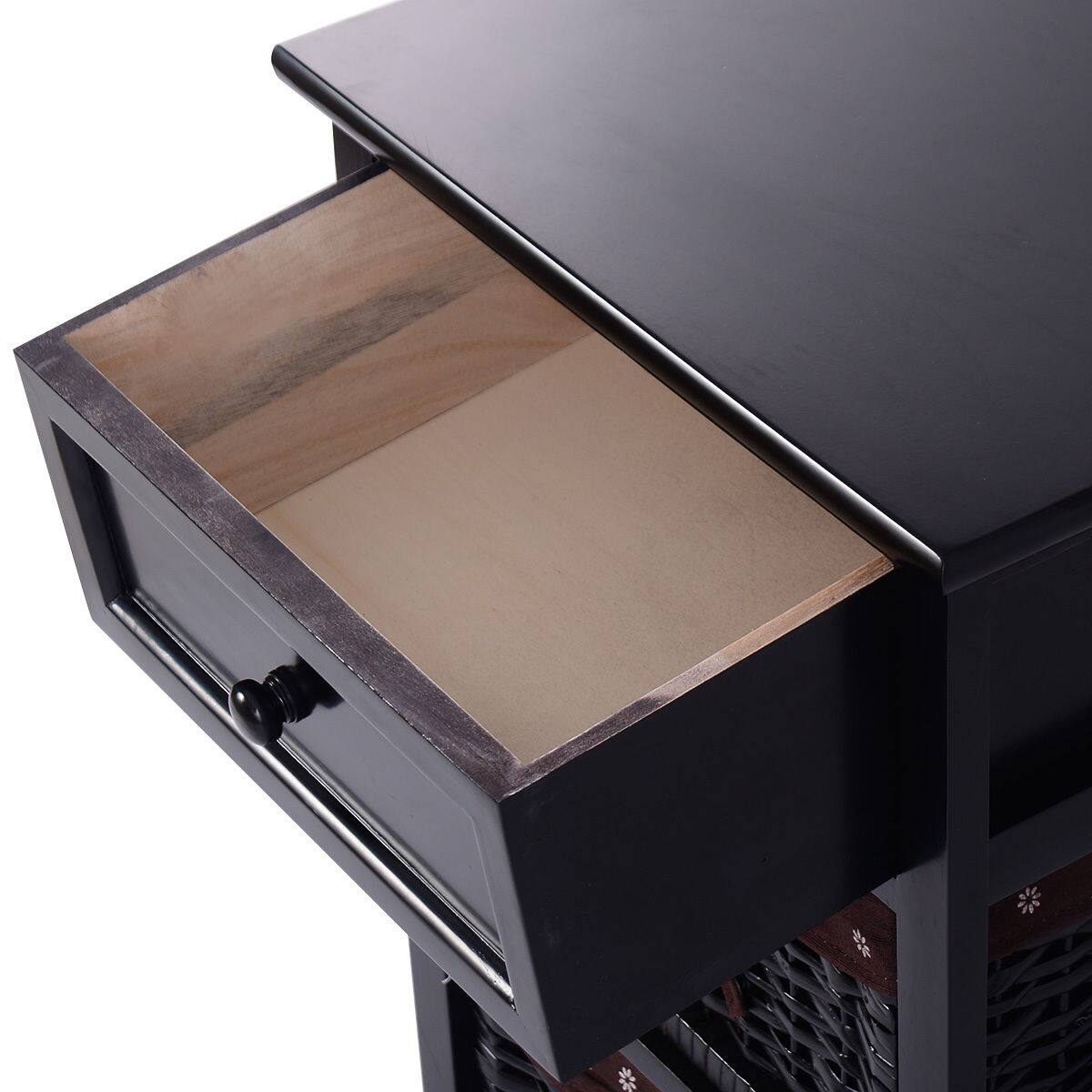 Alt View 3. Ecooso - 3-Tier Wooden Nightstand with Drawer and 2 Baskets Storage End Side Table for Bedroom - Black.