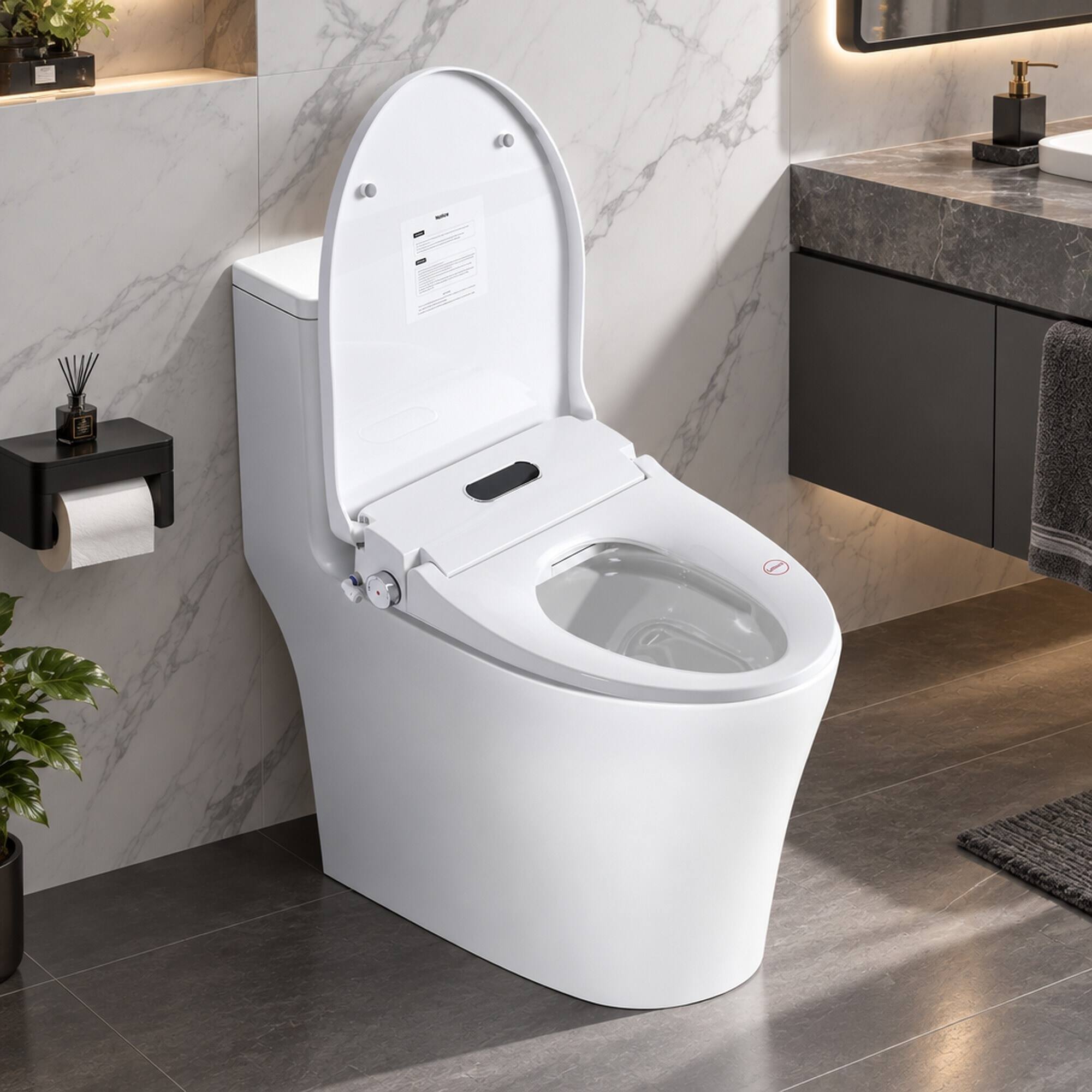 Alt View 1. RYHNUYNE - Smart Bidet Toilet Seat, Side Knob Heated Seat Water Temperature and Pressure Adjustment Auto Open and Close Night Light - White.
