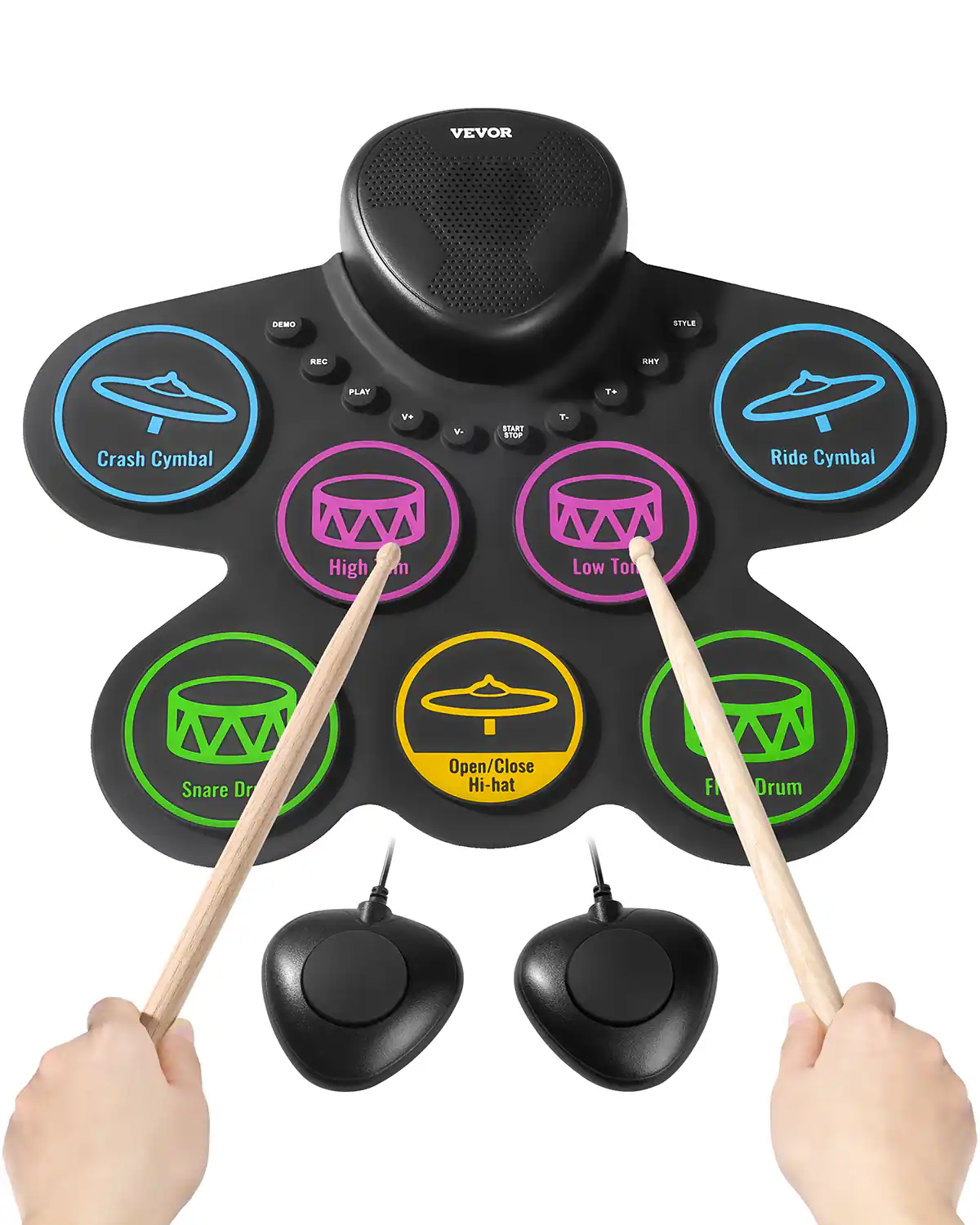 VEVOR - Electric Drum Set, 7 Pads, Roll-up Drum Practice Pad, Electronic Drumset with Headphone - Multicolored