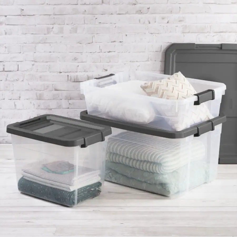 Sterilite 16 Qt Plastic Stacking Storage Container Box w/ Gray Lid, 2 ...