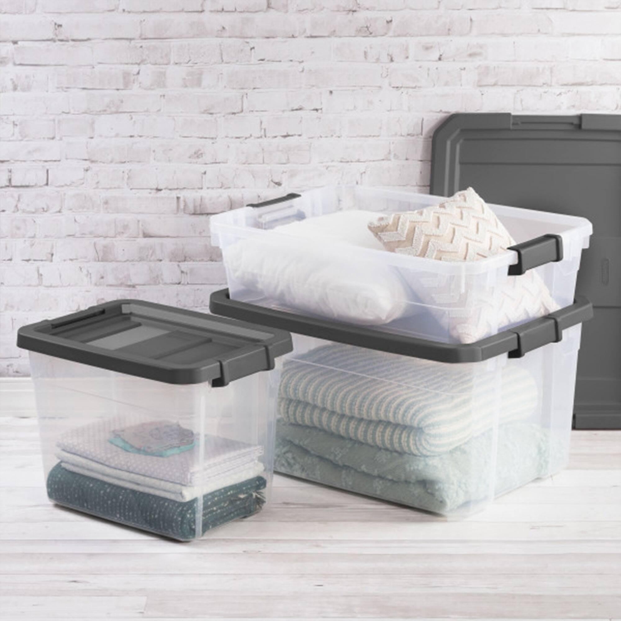 Alt View 5. Sterilite - Sterilite 16 Qt Clear Plastic Stacking Storage Containers with Gray Lid (6 Pack) - Clear.