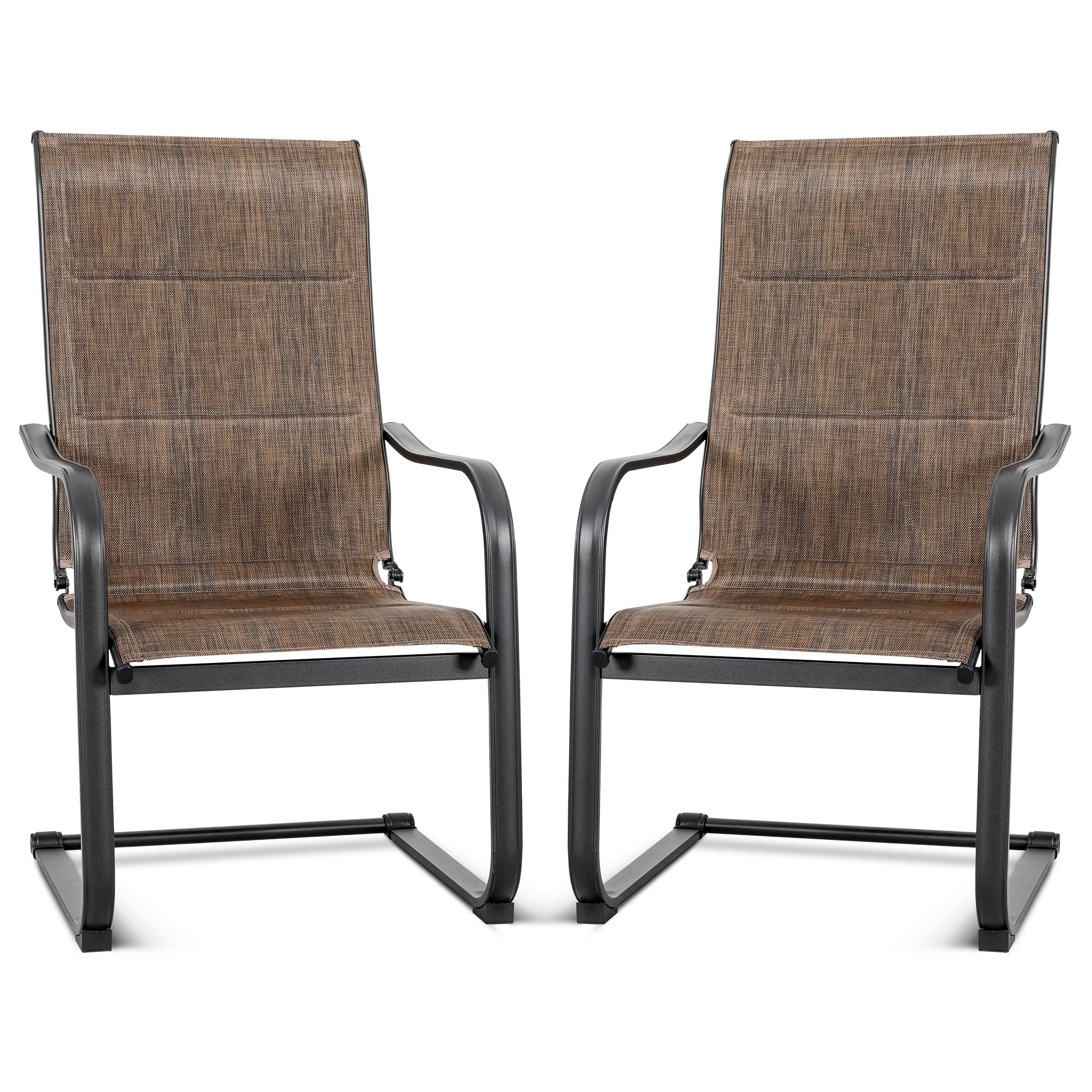 Nuu Garden - Outdoor Chair Set of 2 C-spring Textilene Dining Chairs - Black and Brown