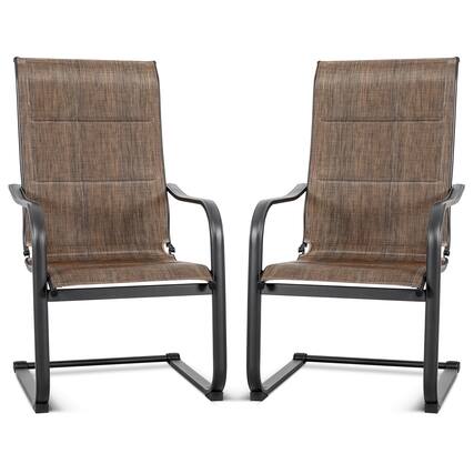 Front. Nuu Garden - Outdoor Chair Set of 2 C-spring Textilene Dining Chairs - Black and Brown.
