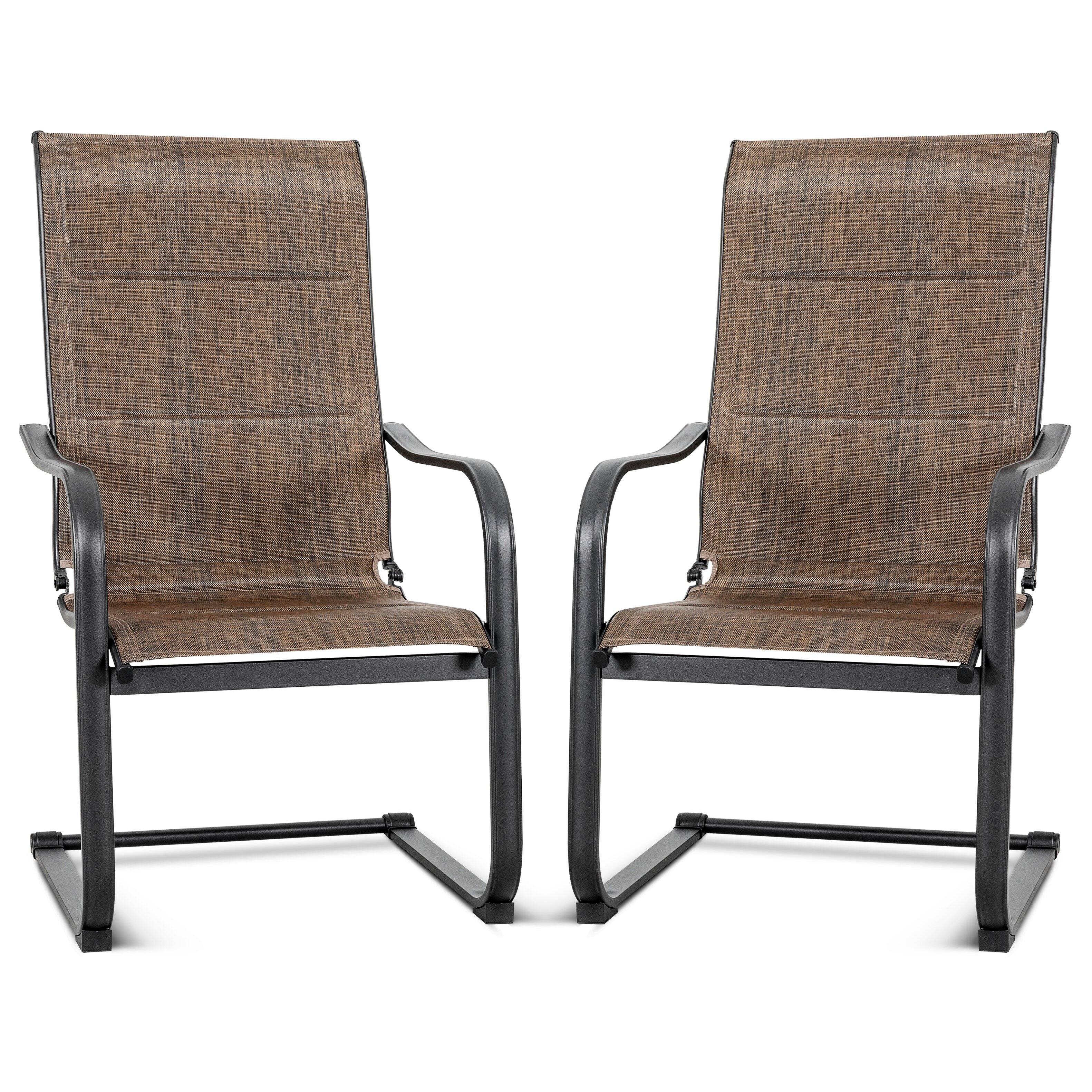 Front. Nuu Garden - Outdoor Chair Set of 2 C-spring Textilene Dining Chairs - Black and Brown.