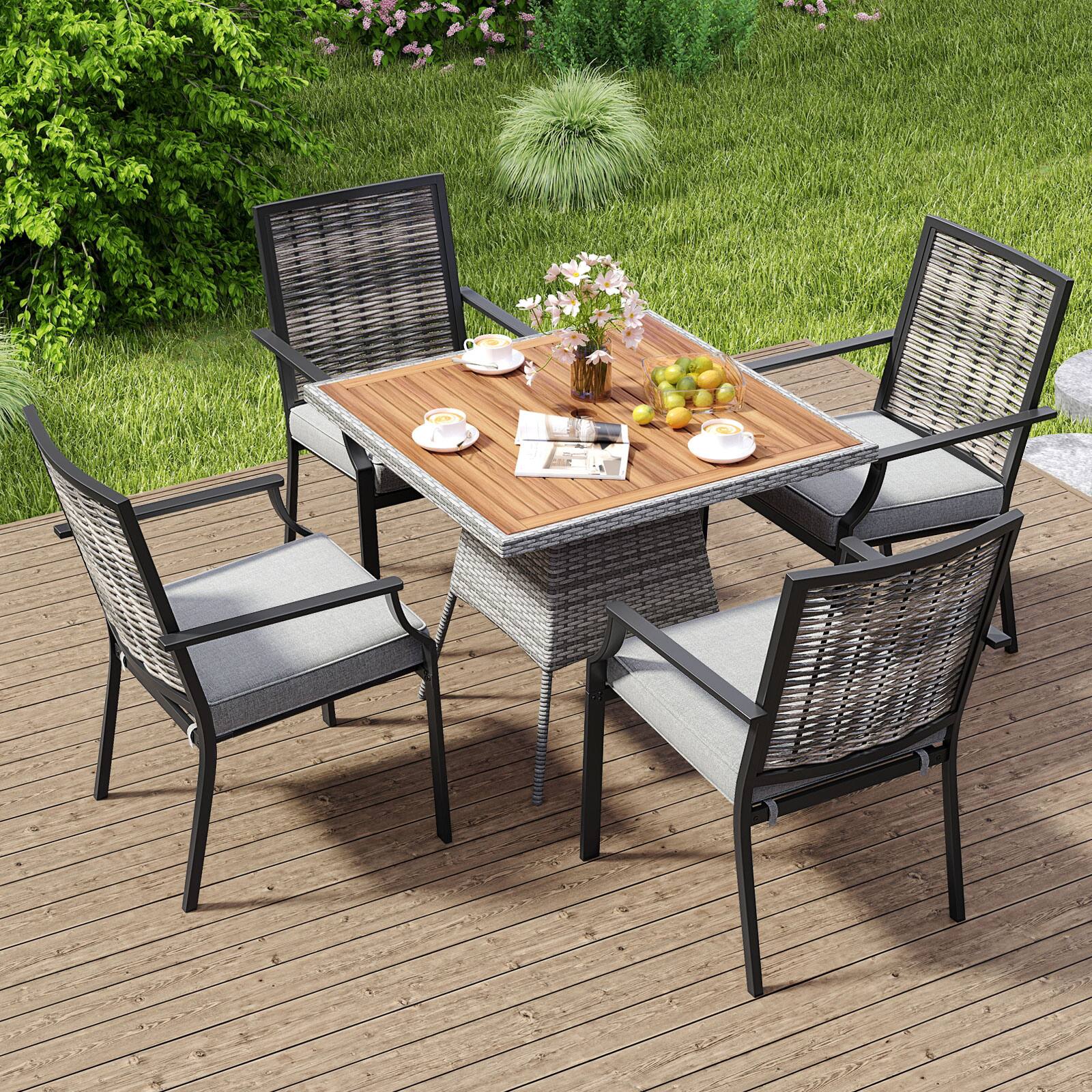 Alt View 1. Costway - Costway Patio Wicker Chairs Set of 4 Stackable Rattan Armchairs with Removable Cushions - Grey.