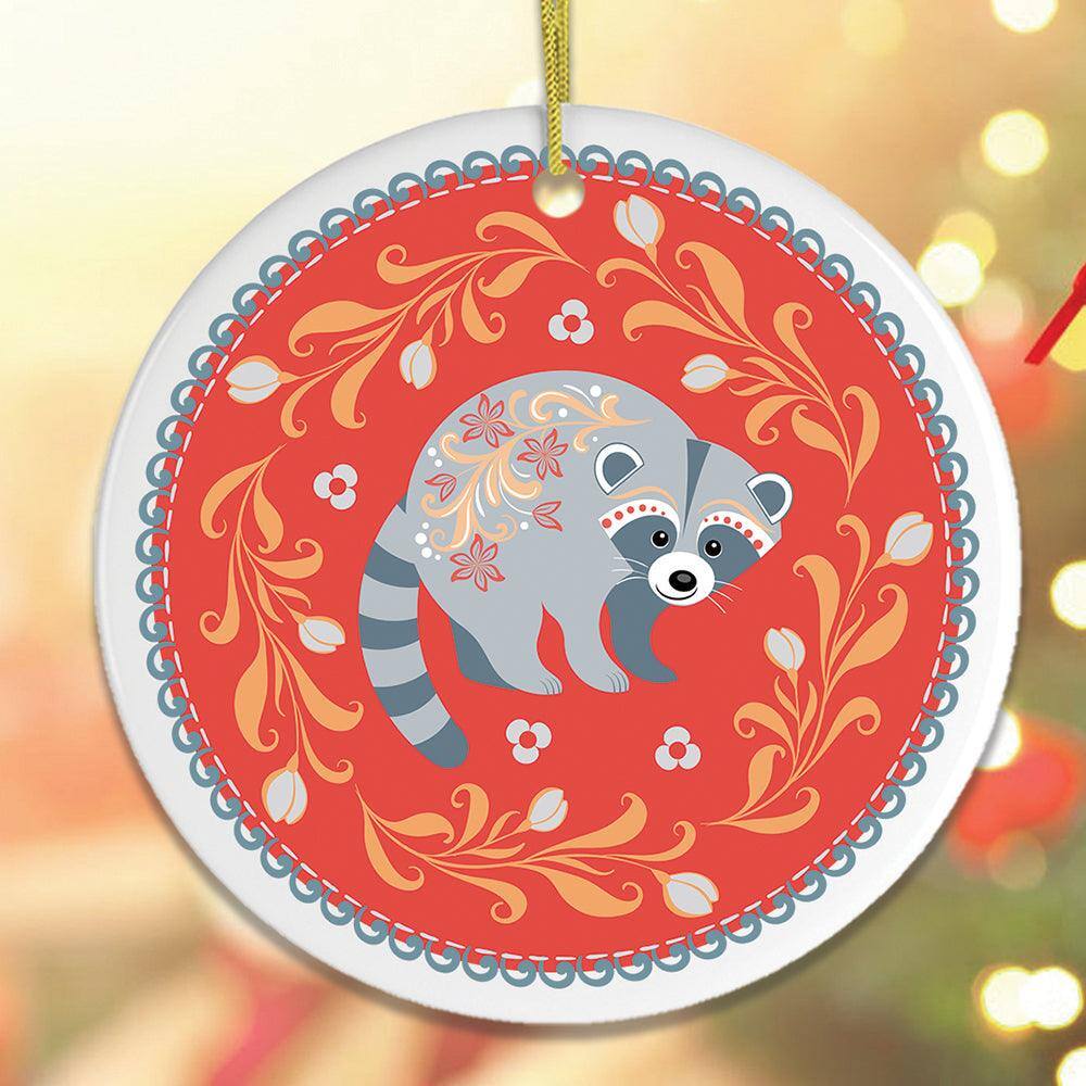Back. OrnamentallyYou - Minimalist Scandinavian Raccoon Ornament - Multi-colored.