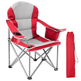 Bestier - Oversized Camping Folding Chair, Portable Heavy Duty Padded Chair with Cup Holder Storage and Bag - Red