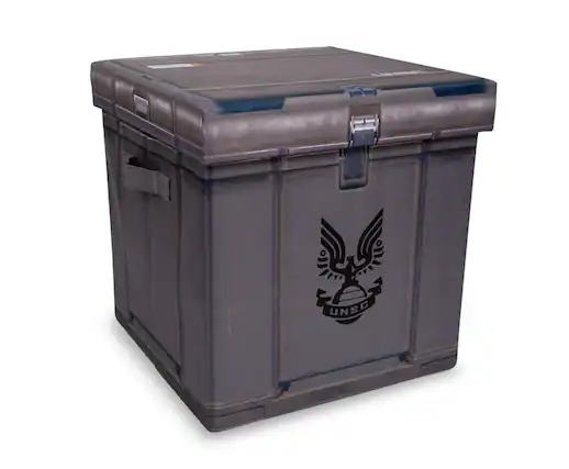 Front. Halo - HALO Ammo Crate Storage Bin Cube Organizer with Lid | 15 Inches - Silver.