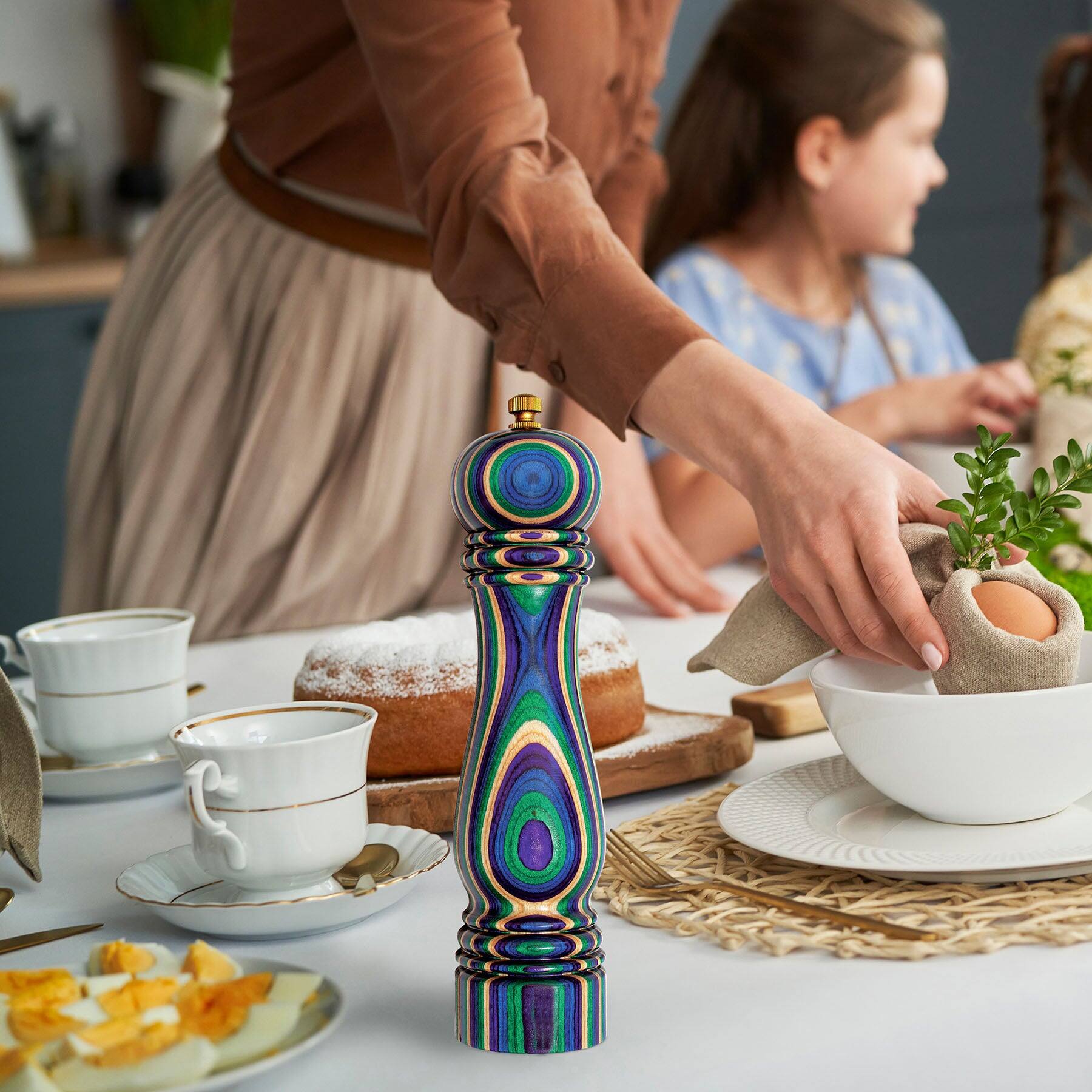Back. Baltique - Mumbai Collection Refillable Pepper Grinder - Purple, Green, Blue.