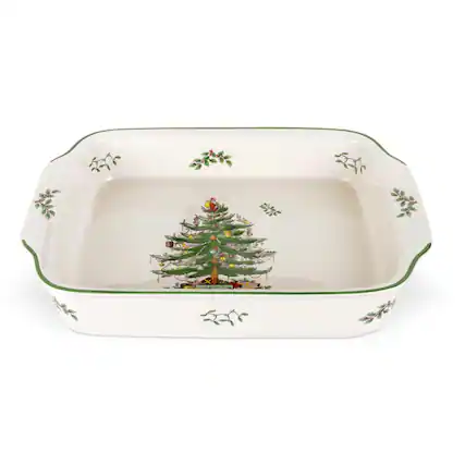Front. Spode - Spode Christmas Tree Rectangular Handled Baking Dish - Multicolored.