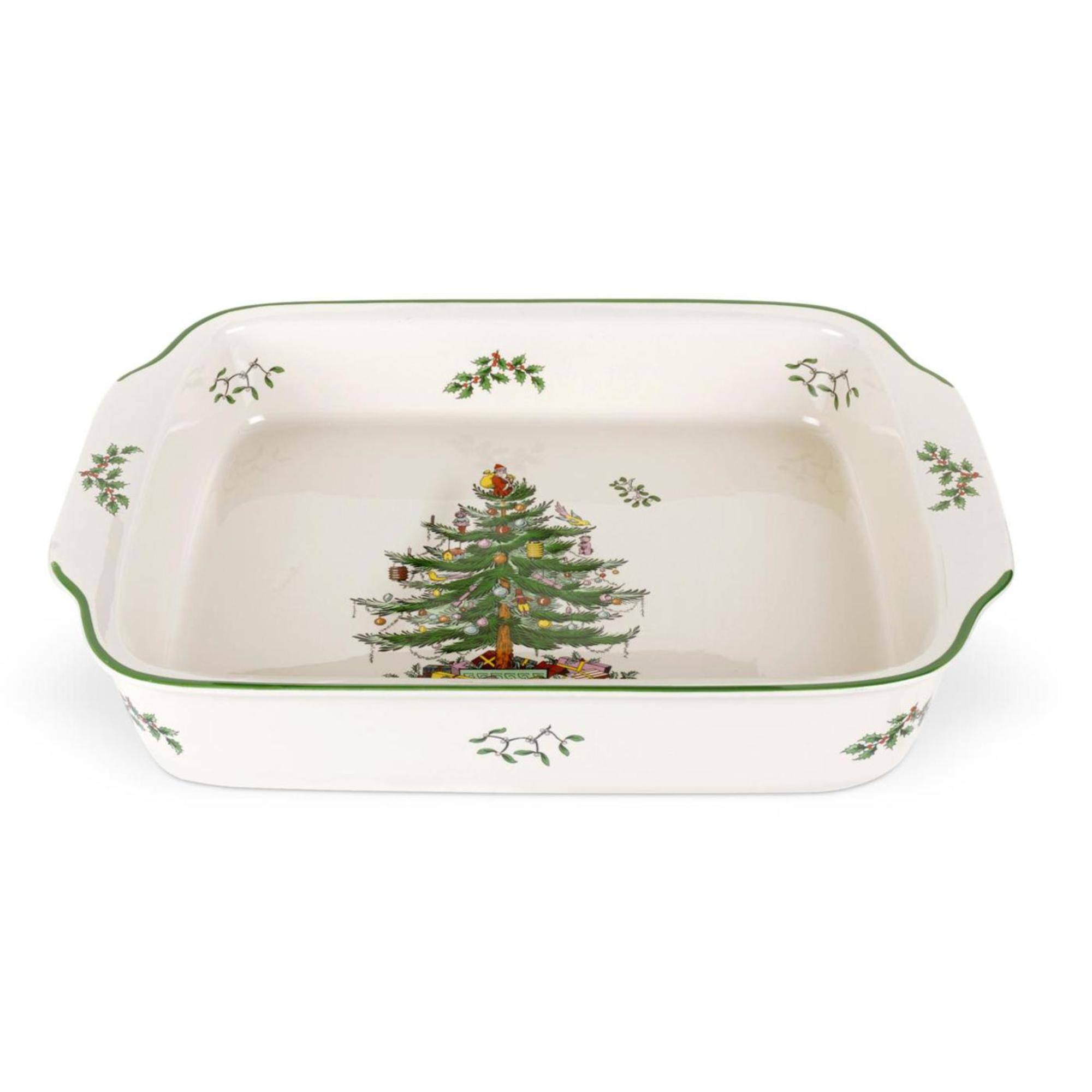 Front. Spode - Spode Christmas Tree Rectangular Handled Baking Dish - Multicolored.