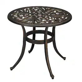 Winado - 24in Cast Aluminum Side Table, All Weather Round Patio Coffee Porch Table, Bistro End Table for Indoor Outdoor Garden - Bronze