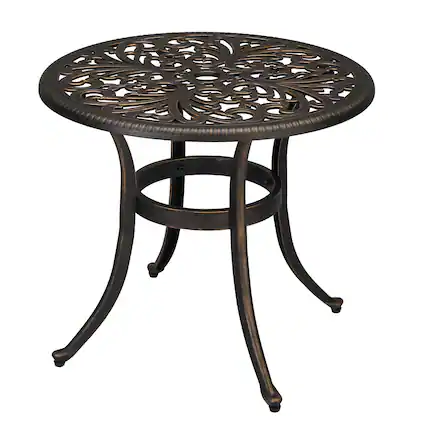 Front. Winado - 24in Cast Aluminum Side Table, All Weather Round Patio Coffee Porch Table, Bistro End Table for Indoor Outdoor Garden - Bronze.