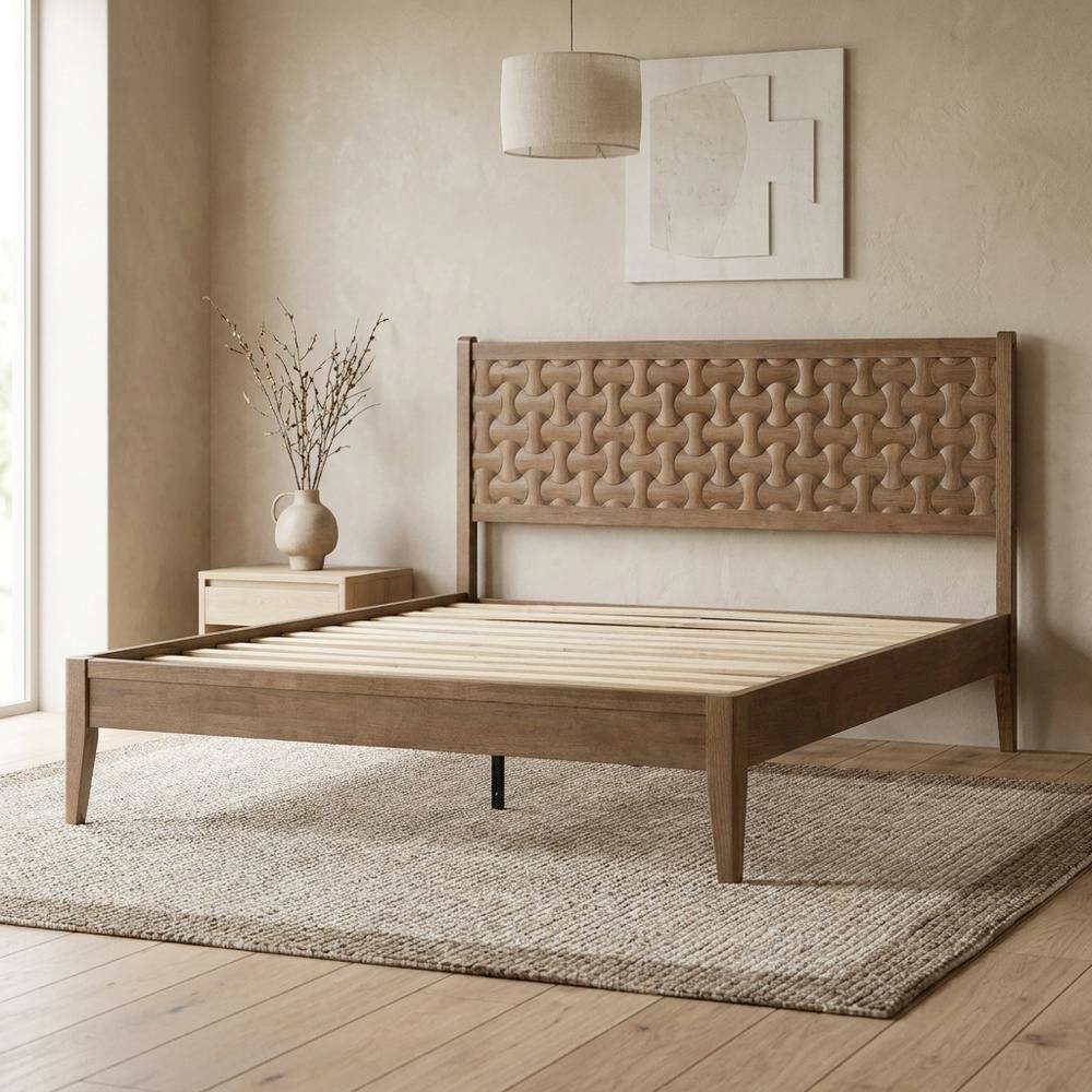 Alt View 3. FurniFact - Solid Wood Platform Bed, Headboard & Footboard with Storage - Barnwood.