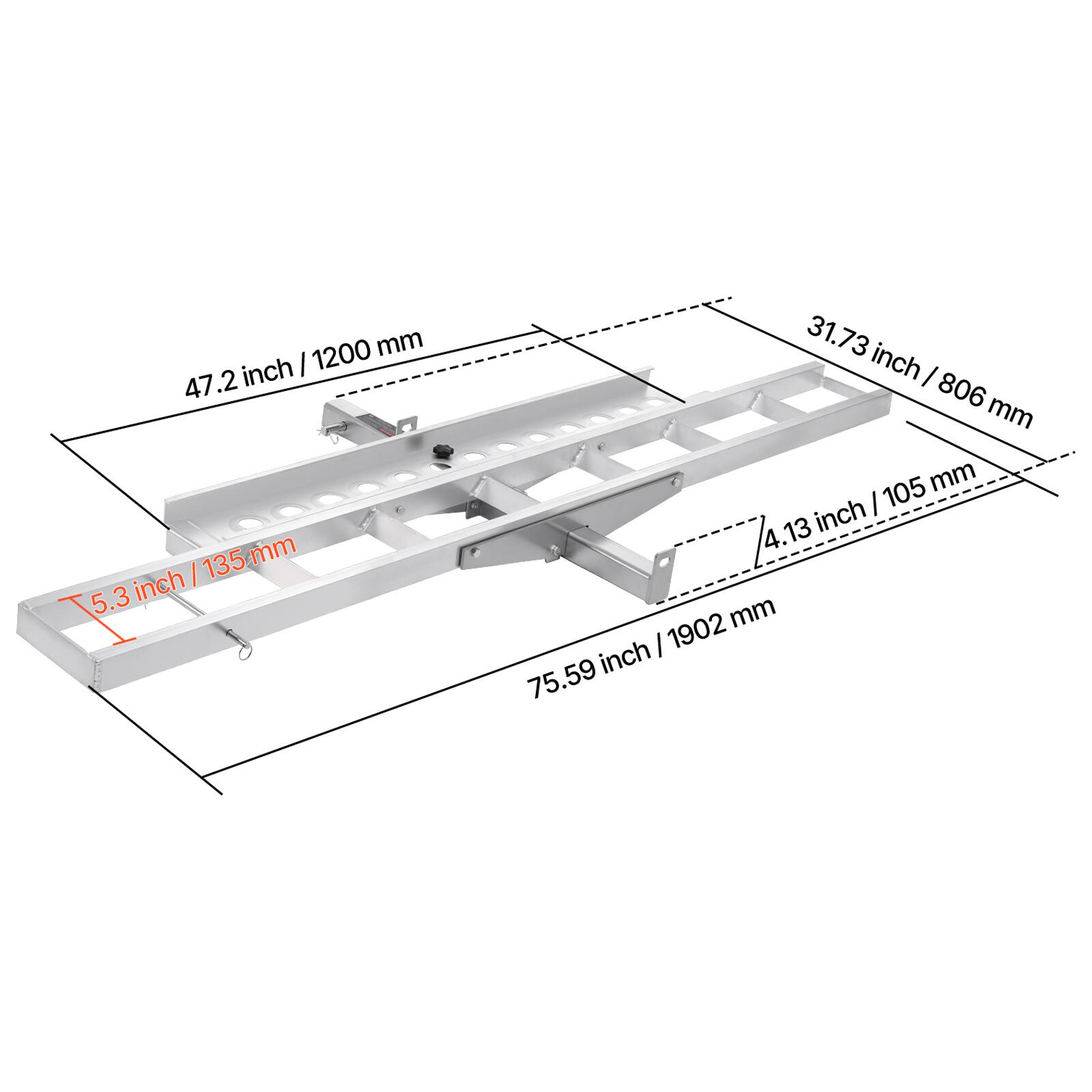 1200 mm / 47.2 inch  
135 mm / 5.3 inch  
31.73 inch / 806 mm  
105 mm / 4.13 inch  
1902 mm / 75.59 inch