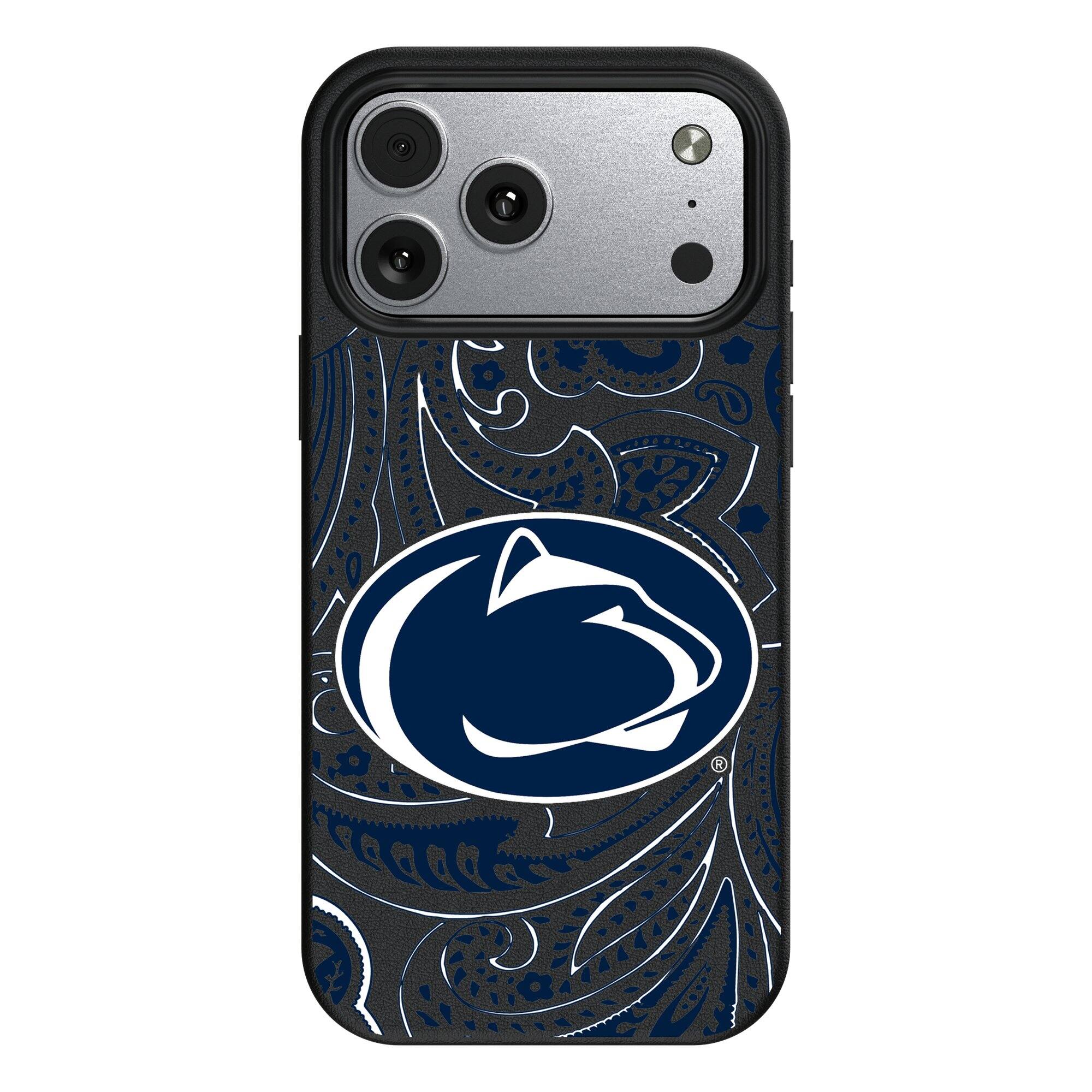 Front. Keyscaper - Penn State Nittany Lions Paisley iPhone Magnetic Bump Case - 16 Pro - Black.