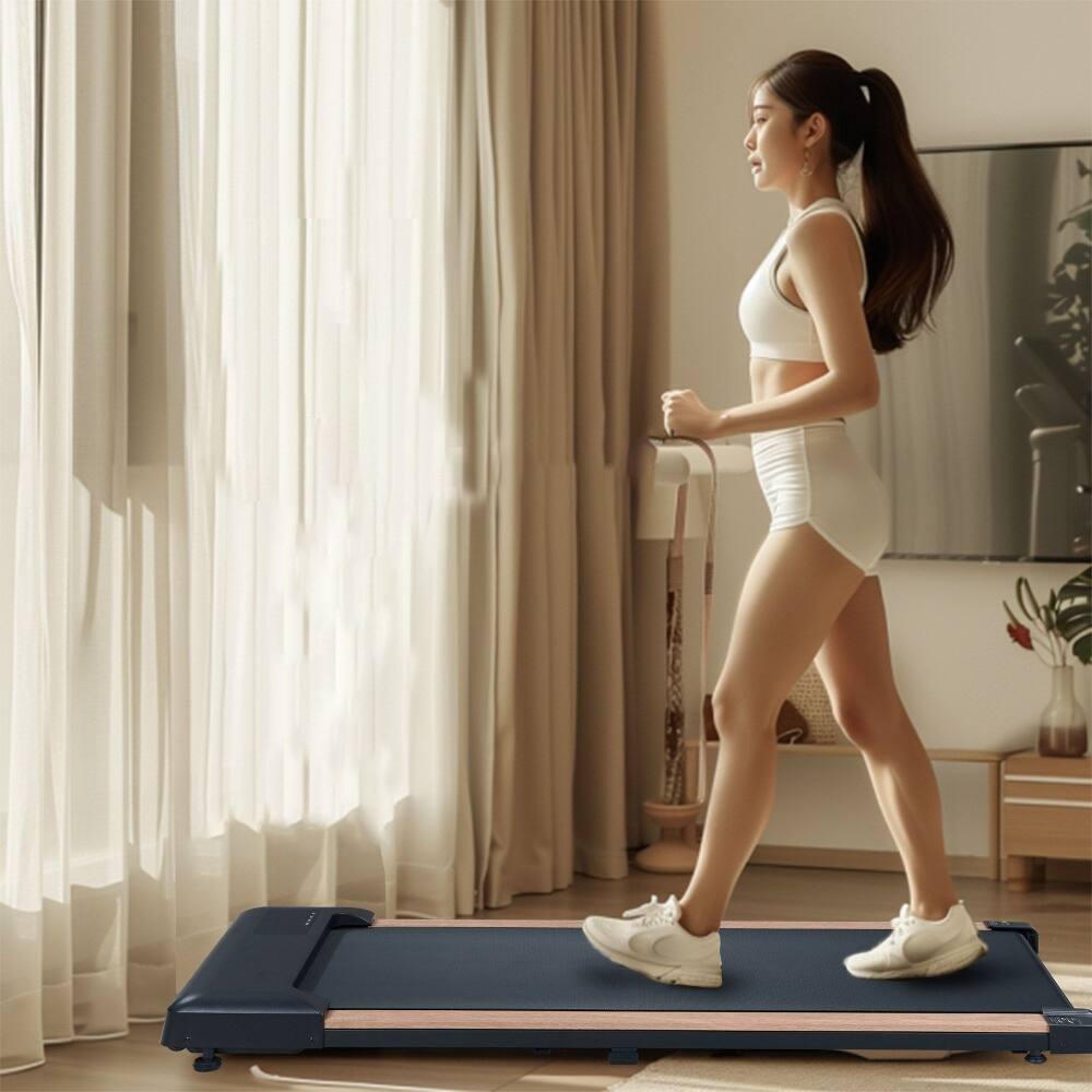 Angle. Loheer - Loheer 2.25HP Under Desk Treadmill Portable Wood Walking Pad Compact Running Machine with Remote LED Display Black - Black.