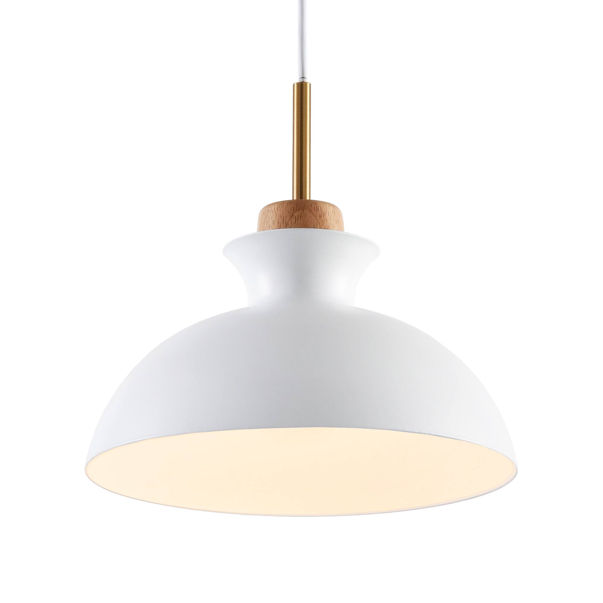 Alt View 9. Parrot Uncle - Modern 1-Light Hanging Pendant Light with Wood and Brass Accents - White.