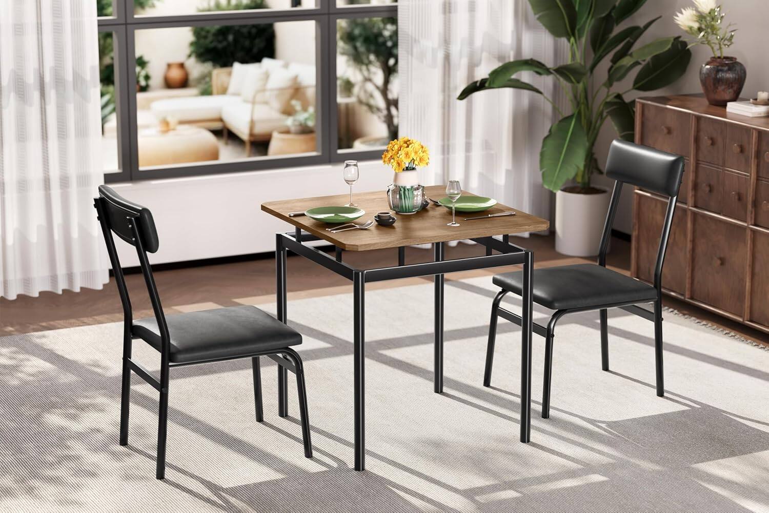 Alt View 4. Jojoka - Kitchen Table 3 Piece Dining Table Set for 2 Small Kitchen Table and 2 PU Upholstered Chairs - Multiple colors.