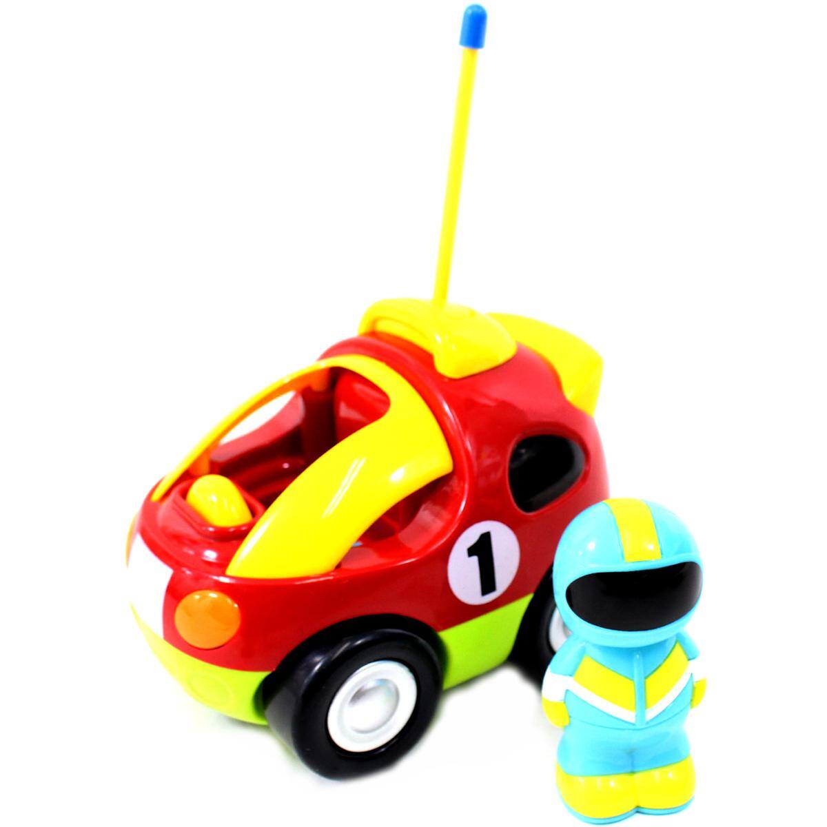 Angle. JuzToys - 4" Cartoon Remote Control Race Car – Flashing Lights, Honking Sounds, and Removable Figure, RC Toys for Kids – Red - Red.