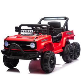 BreeBe - 12V Kids 6-Wheel Electric Truck with Parental Control, Six-Wheel Suspension, 4 Motors, LED Lights, Music, Ages 3-5 - Red