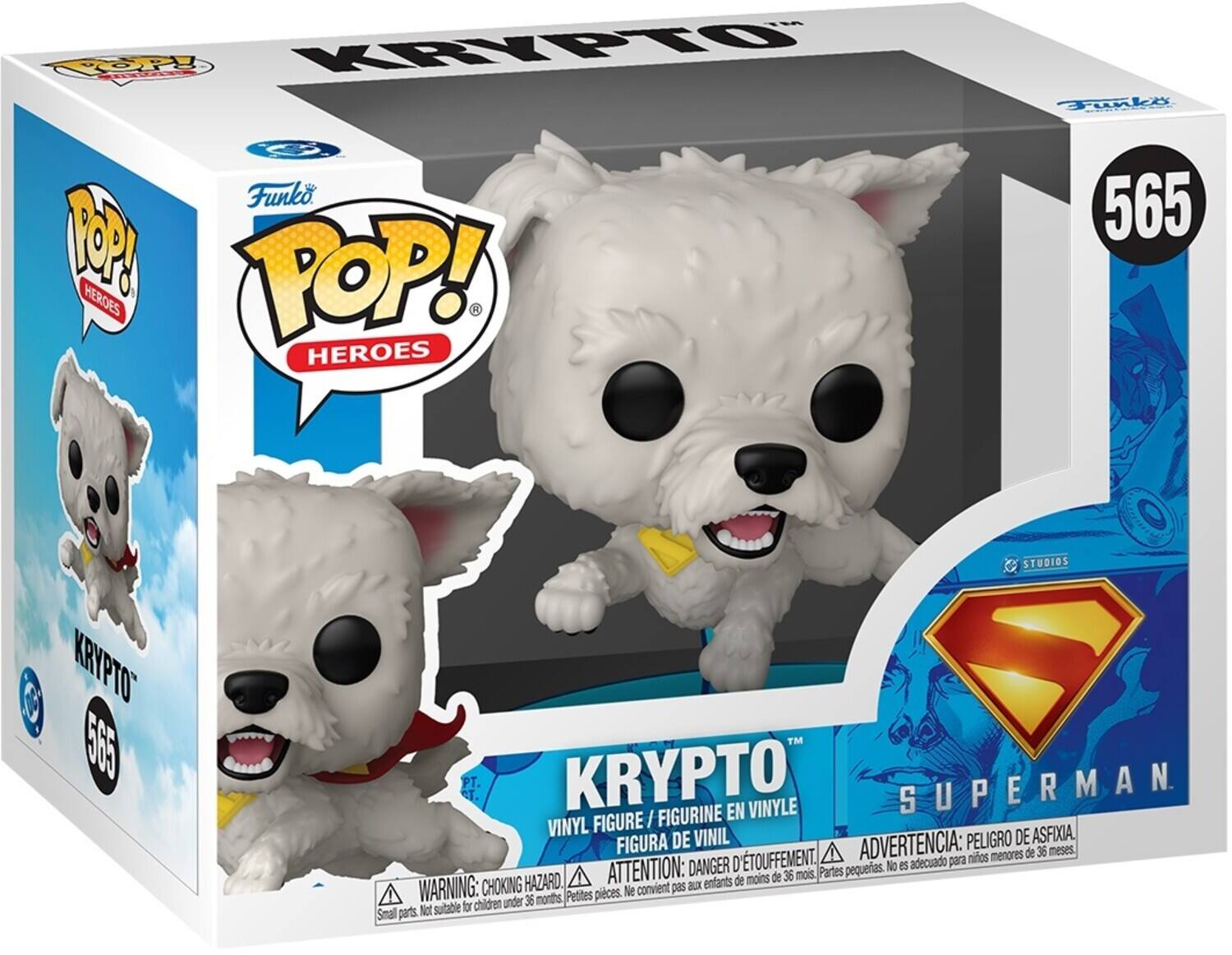 ROOPp KRFTO Funko POP! HEROES POP! R HEROES Tunki 565 STUDIOS 6 KRYPTO 583 TM T. KRYPTO VINYLE SUPERMAN / FIGURINE EN VINYL FIGURE FIGURA DE VINIL ADVERTENCIA: PELIGRO DE ASFIXIA. menores de 36 meses. D'TOUFFEMENT. adecuado para niños ATTENTION: DANGER pequerias. No es menos de 36 mois. Partes CHOKING HAZARD. Bu enfants de WARNING: pices. e convient pas under 36 months Petites Not suitable for children Small parts