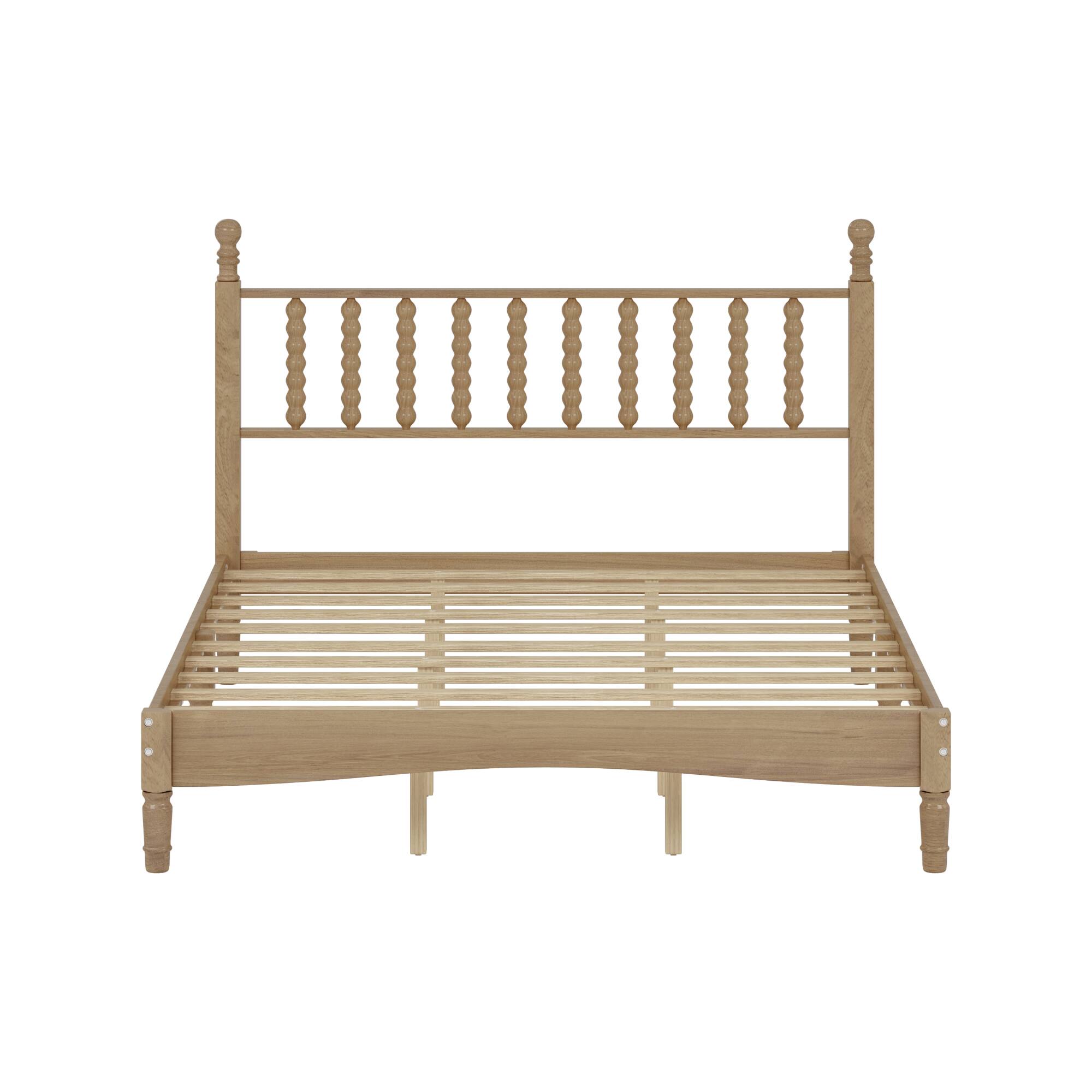 Alt View 4. GOODSILO - Queen Size Retro Wood Platform Bed with Gourd Shaped Headboard and Wooden Slat Support - Natural.