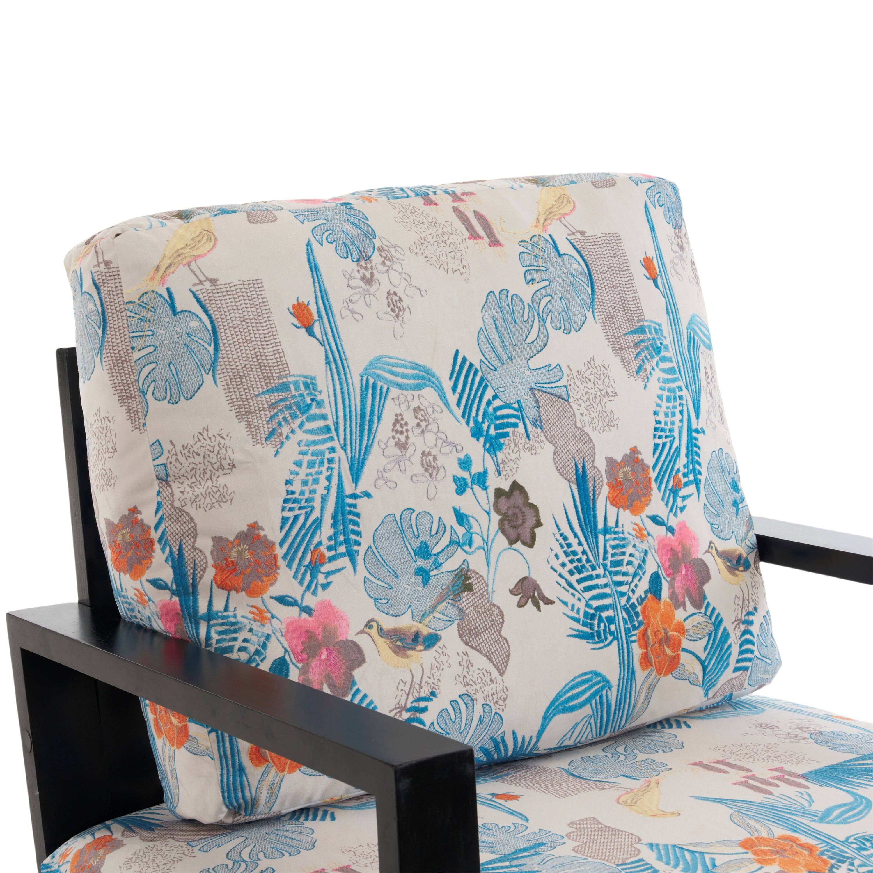 Alt View 7. Boyel Living - Blue Retro Rubberwood Frame Low Back Floral Print Velvet Accent Armchair with Gold Metal Legs and Pillow Back - Blue.