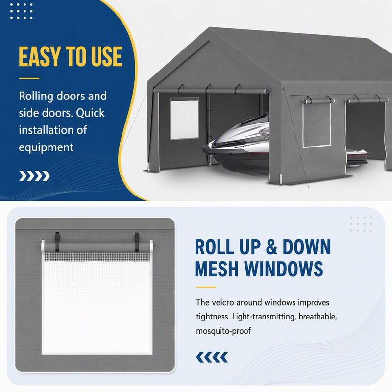 EASY TO USE  
Rolling doors and side doors. Quick installation of equipment

ROLL UP & DOWN MESH WINDOWS  
The velcro around windows improves tightness. Light-transmitting, breathable, mosquito-proof