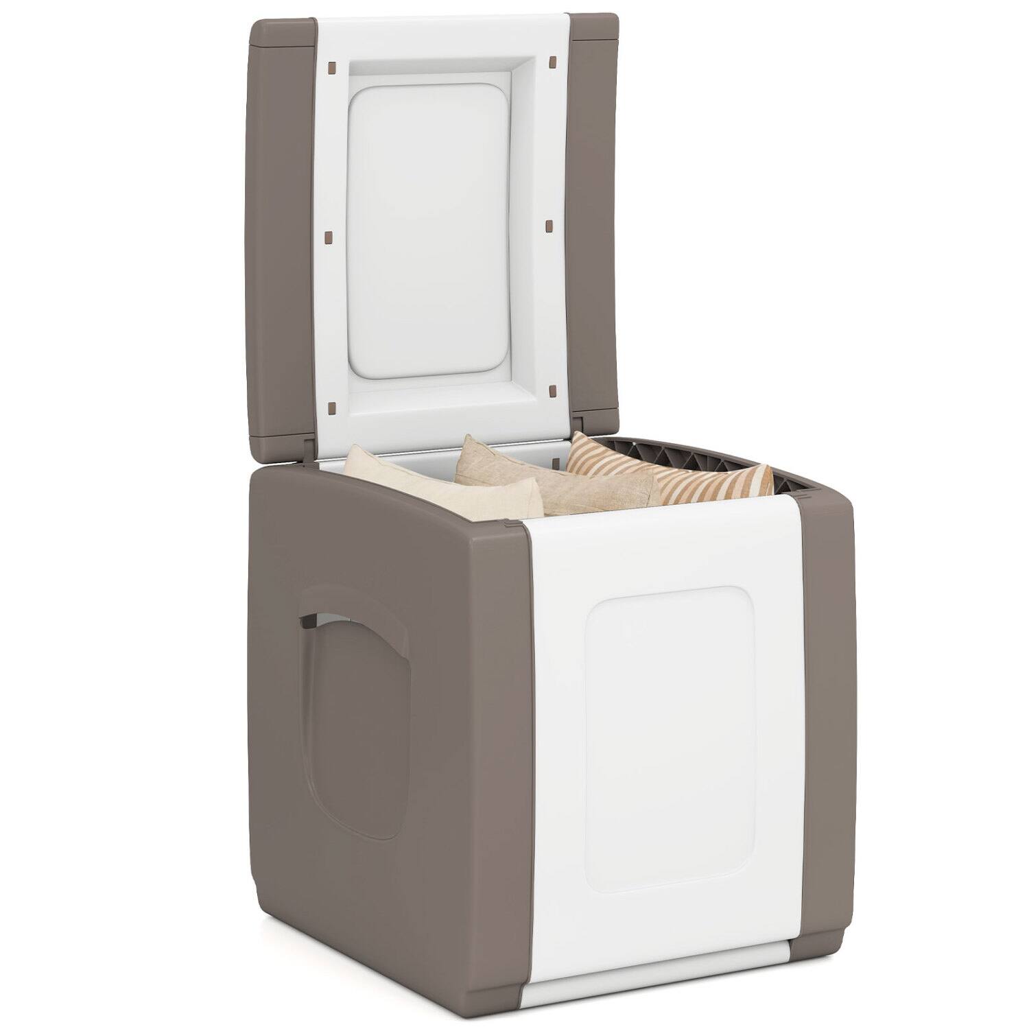 Front. WELLFOR - Outdoor Deck Box with Lid for Packages and Garden - Beige + White.
