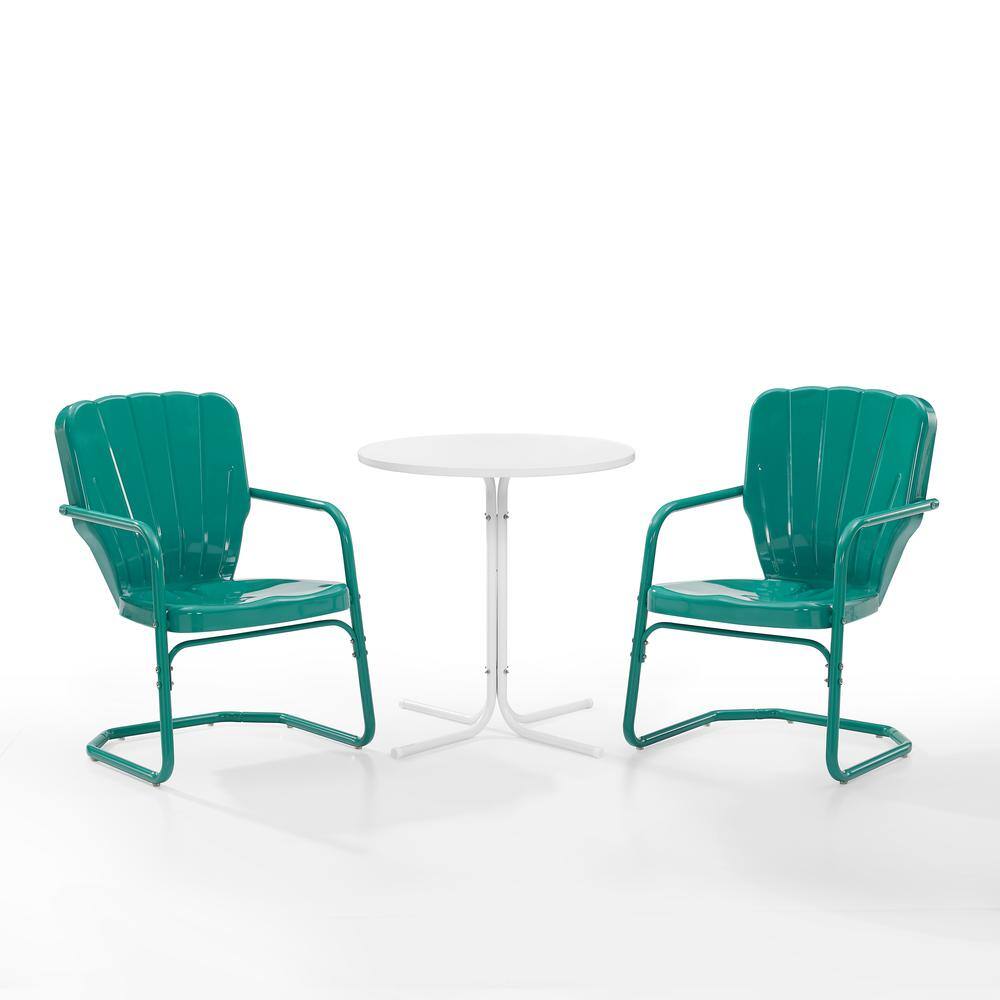 Alt View 7. Crosley Furniture - Ridgeland 3Pc Retro Outdoor Bistro Set - Bistro Table & 2 Chairs - Turquoise Gloss.