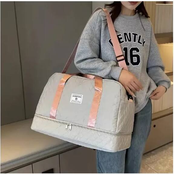 Alt View 3. Wikistore - Three-dimensional Diamond Patterned Small Square Tote, Crossbody bag with Dry Wet Separation & Double-sided Pockets - Purple.